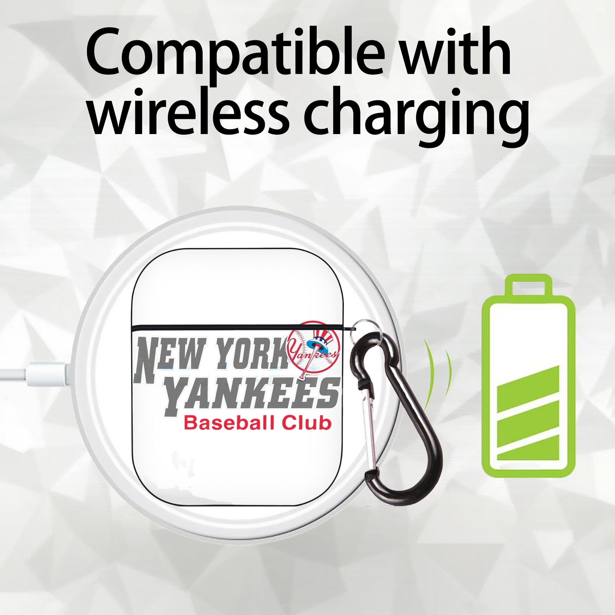 New York Yankees Baseball Club AirPods 2 Case Hard Shell Black, Flexible PC Material, Precise Cutouts, Full Protection, Anti-Fingerprint, Washable, Includes Keychain – Durable & Slim Design