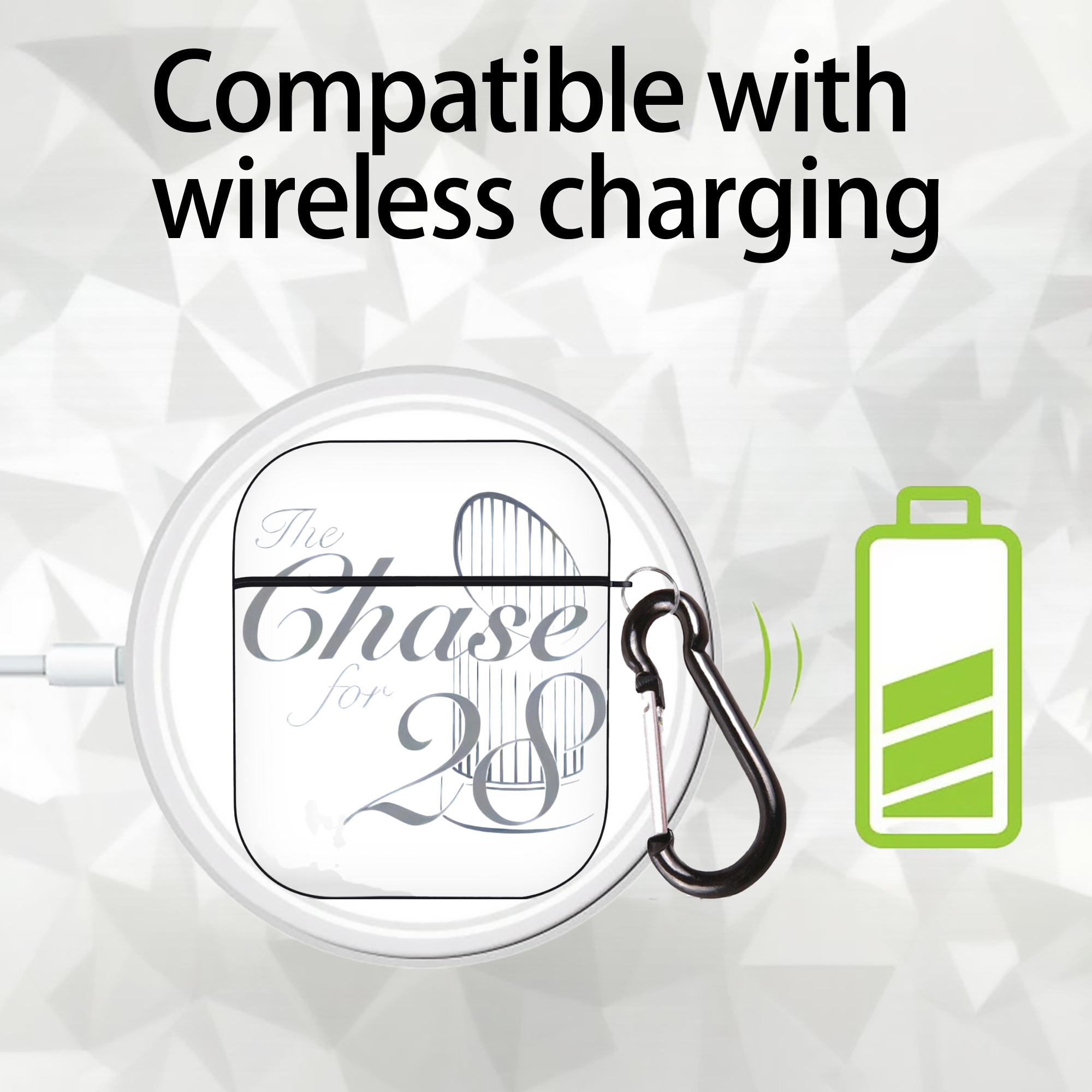 New York Yankees The Chase for 28 AirPods 2 Case Hard Shell Black, Flexible PC Material, Precise Cutouts, Full Protection, Anti-Fingerprint, Washable, Includes Keychain – Durable & Slim Design