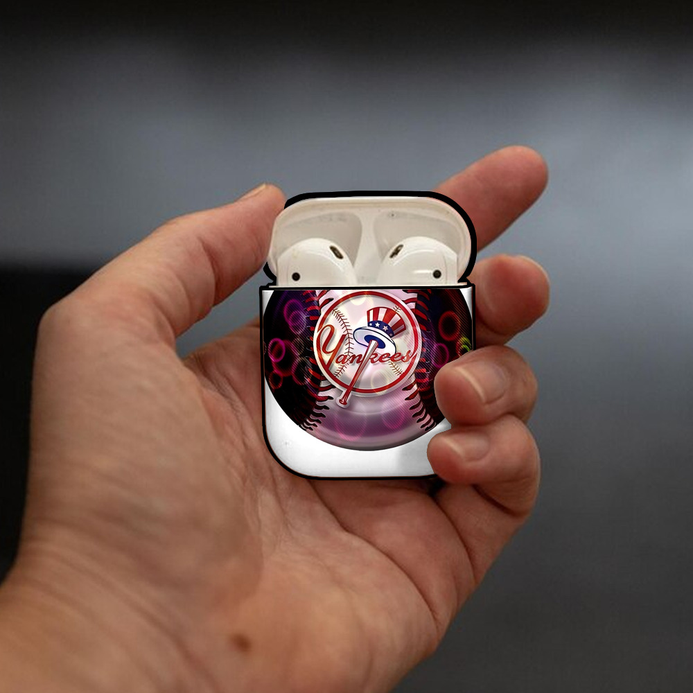 New York Yankees Colorful Logo AirPods 2 Case Hard Shell Black, Flexible PC Material, Precise Cutouts, Full Protection, Anti-Fingerprint, Washable, Includes Keychain – Durable & Slim Design