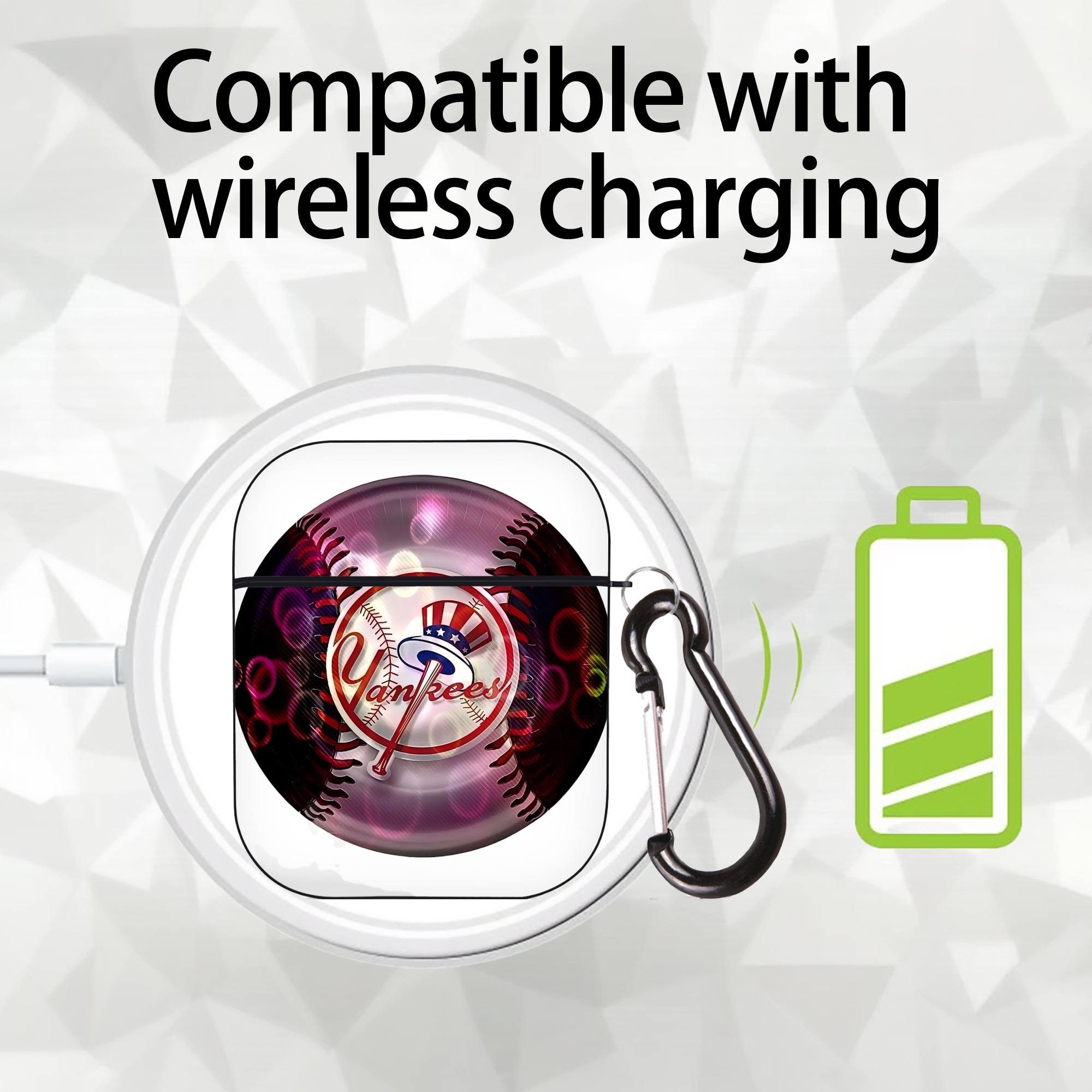 New York Yankees Colorful Logo AirPods 2 Case Hard Shell Black, Flexible PC Material, Precise Cutouts, Full Protection, Anti-Fingerprint, Washable, Includes Keychain – Durable & Slim Design