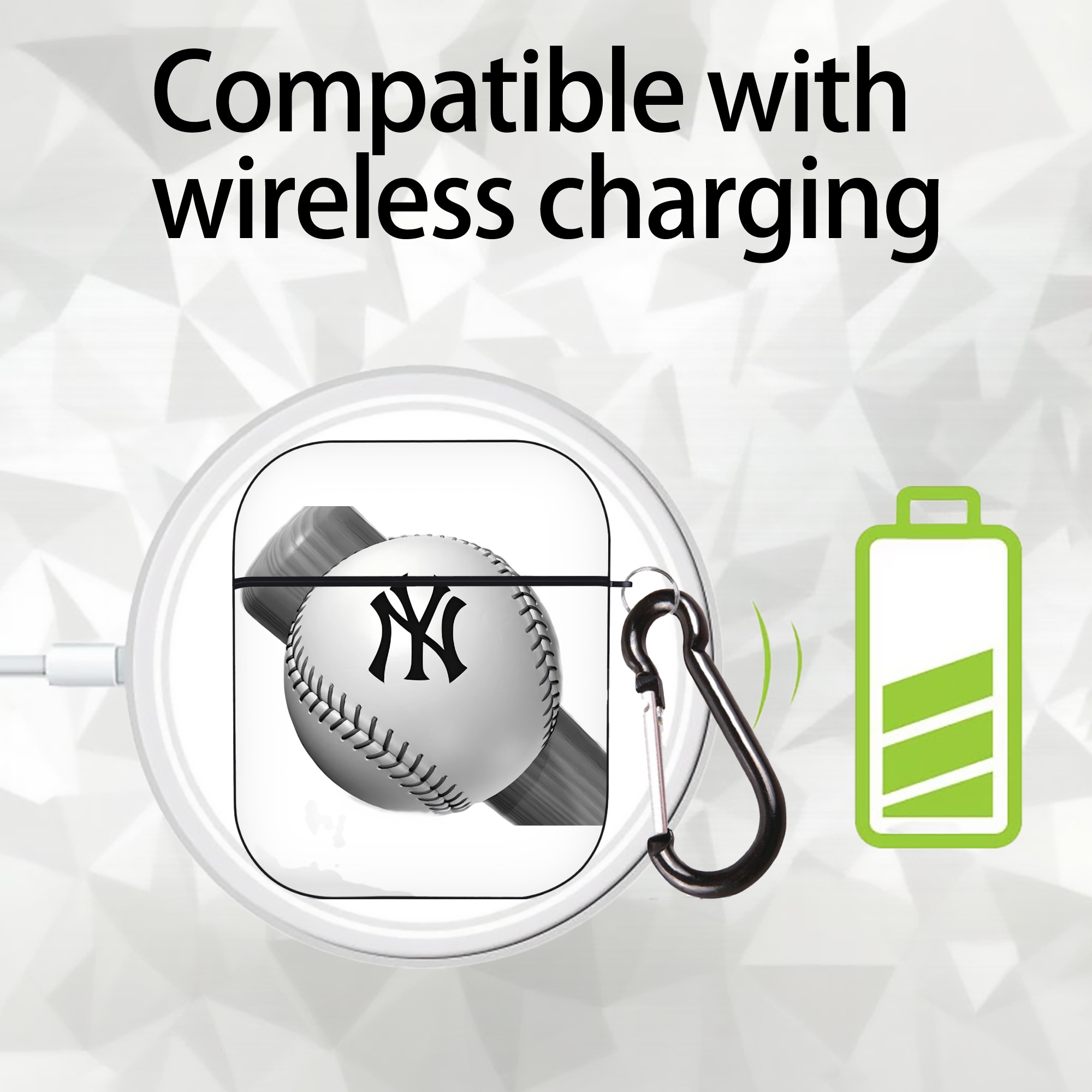 New York Yankees Baseball AirPods 2 Case Hard Shell Black, Flexible PC Material, Precise Cutouts, Full Protection, Anti-Fingerprint, Washable, Includes Keychain – Durable & Slim Design