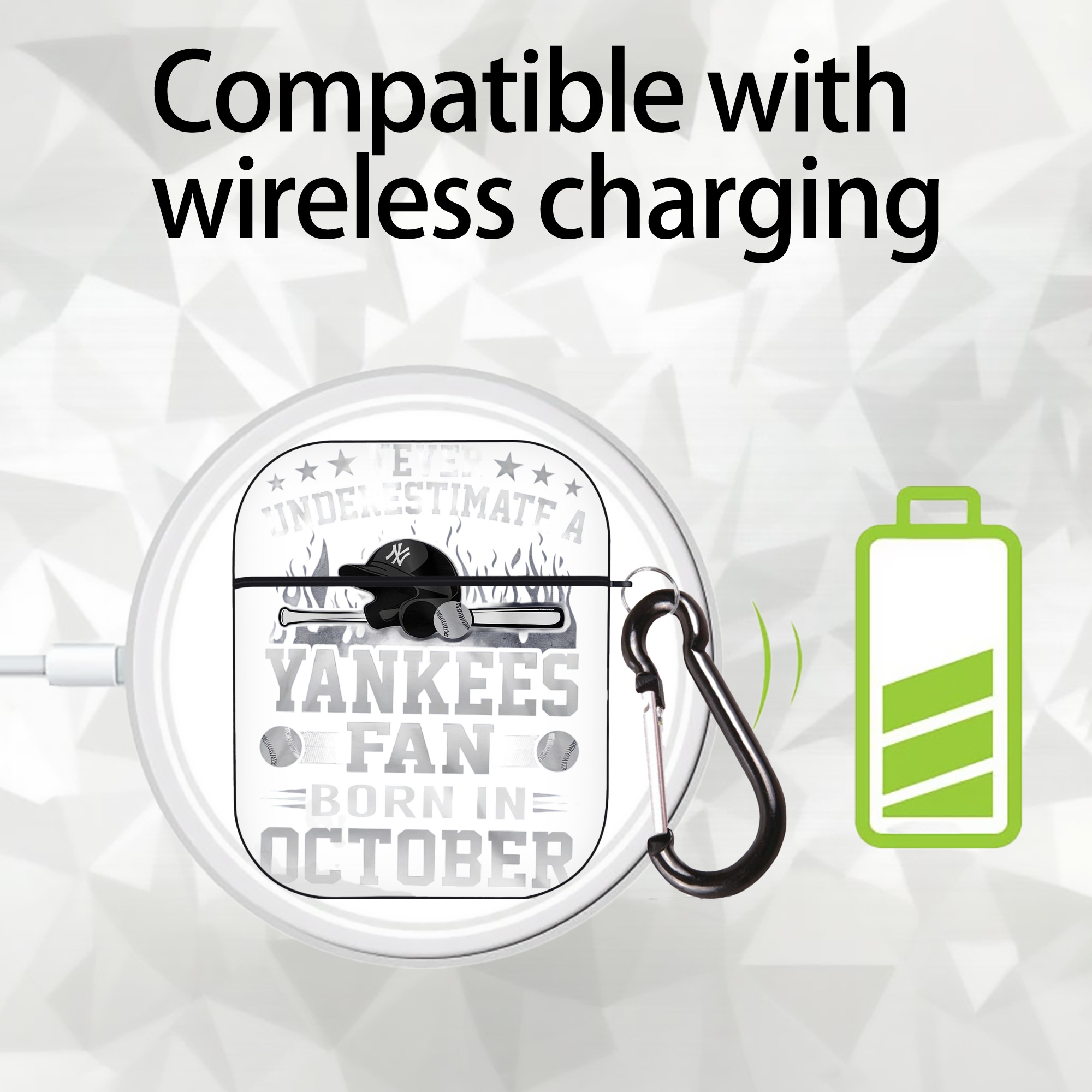 New York Yankees Never Underestimate A Yankees Fan Born in October AirPods 2 Case Hard Shell Black, Flexible PC Material, Precise Cutouts, Full Protection, Anti-Fingerprint, Washable, Includes Keychain – Durable & Slim Design