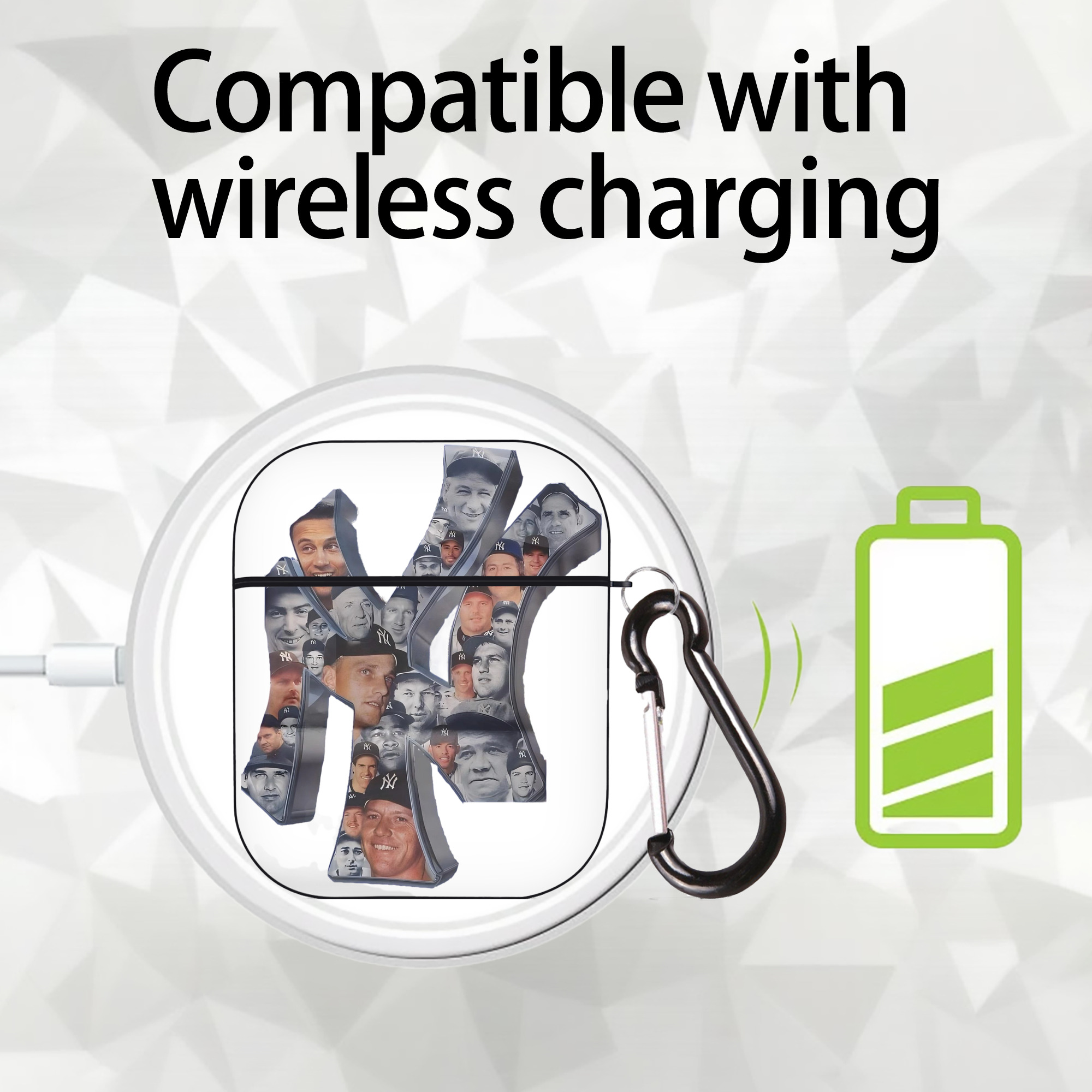 New York Yankees 279 AirPods 2 Case Hard Shell Black, Flexible PC Material, Precise Cutouts, Full Protection, Anti-Fingerprint, Washable, Includes Keychain – Durable & Slim Design