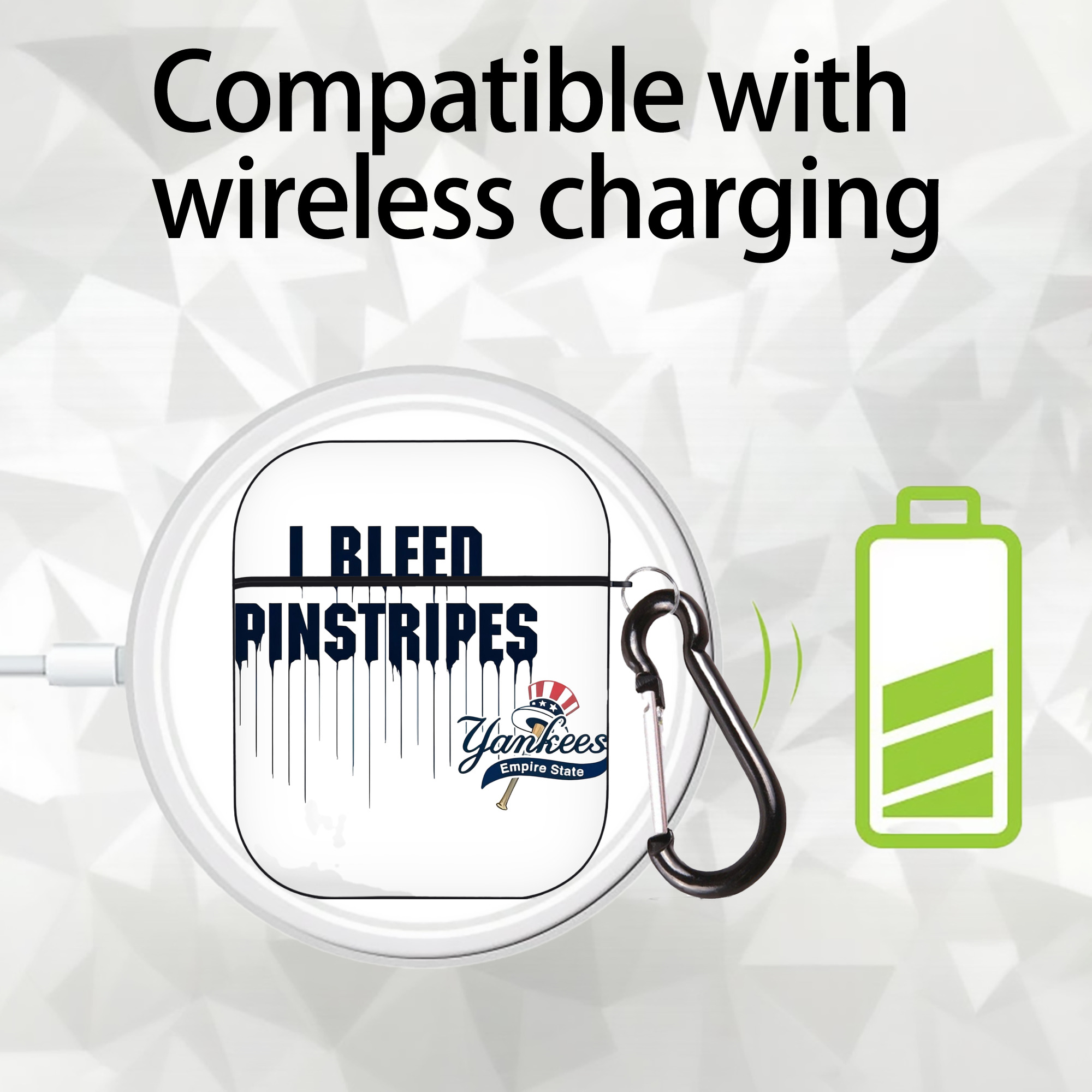 New York Yankees I Bleed Pinstripes AirPods 2 Case Hard Shell Black, Flexible PC Material, Precise Cutouts, Full Protection, Anti-Fingerprint, Washable, Includes Keychain – Durable & Slim Design