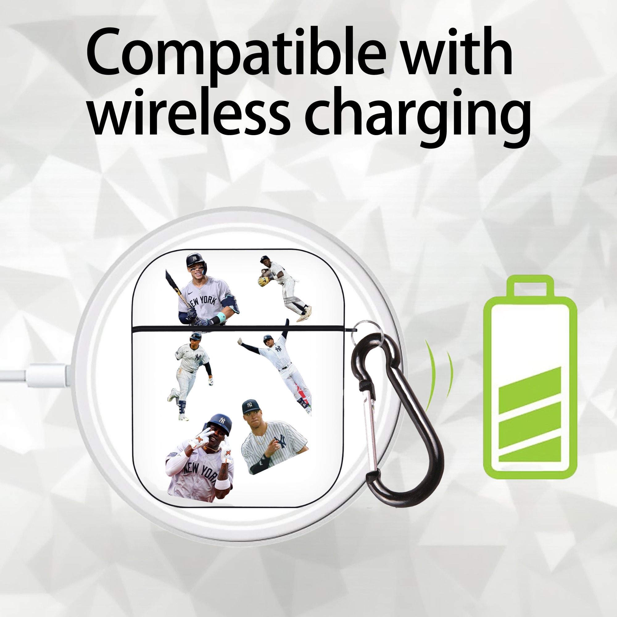 New York Yankees 284 AirPods 2 Case Hard Shell Black, Flexible PC Material, Precise Cutouts, Full Protection, Anti-Fingerprint, Washable, Includes Keychain – Durable & Slim Design