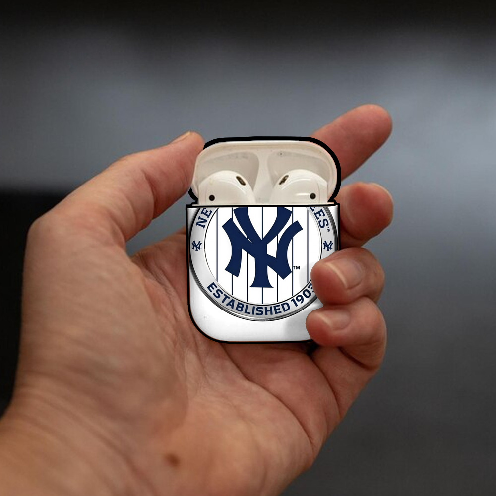 New York Yankees Established 1903 AirPods 2 Case Hard Shell Black, Flexible PC Material, Precise Cutouts, Full Protection, Anti-Fingerprint, Washable, Includes Keychain – Durable & Slim Design