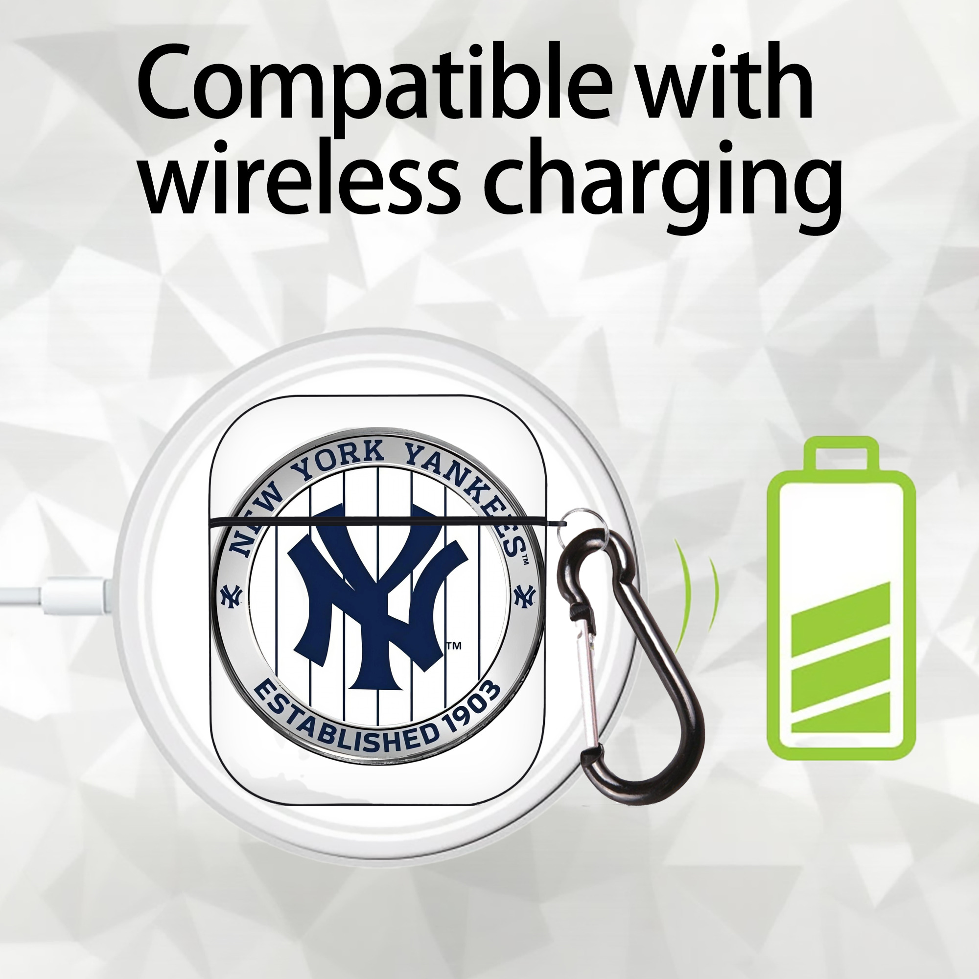 New York Yankees Established 1903 AirPods 2 Case Hard Shell Black, Flexible PC Material, Precise Cutouts, Full Protection, Anti-Fingerprint, Washable, Includes Keychain – Durable & Slim Design