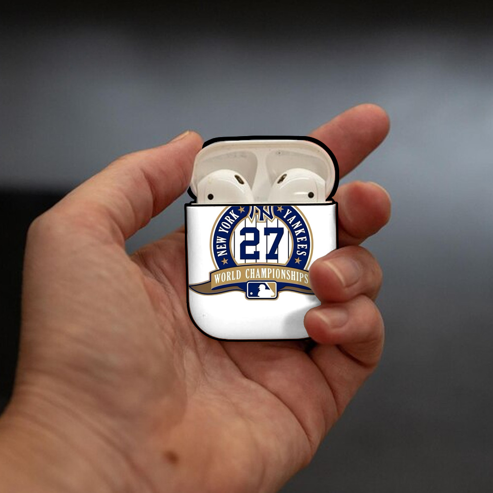 New York Yankees 27 World Championships AirPods 2 Case Hard Shell Black, Flexible PC Material, Precise Cutouts, Full Protection, Anti-Fingerprint, Washable, Includes Keychain – Durable & Slim Design