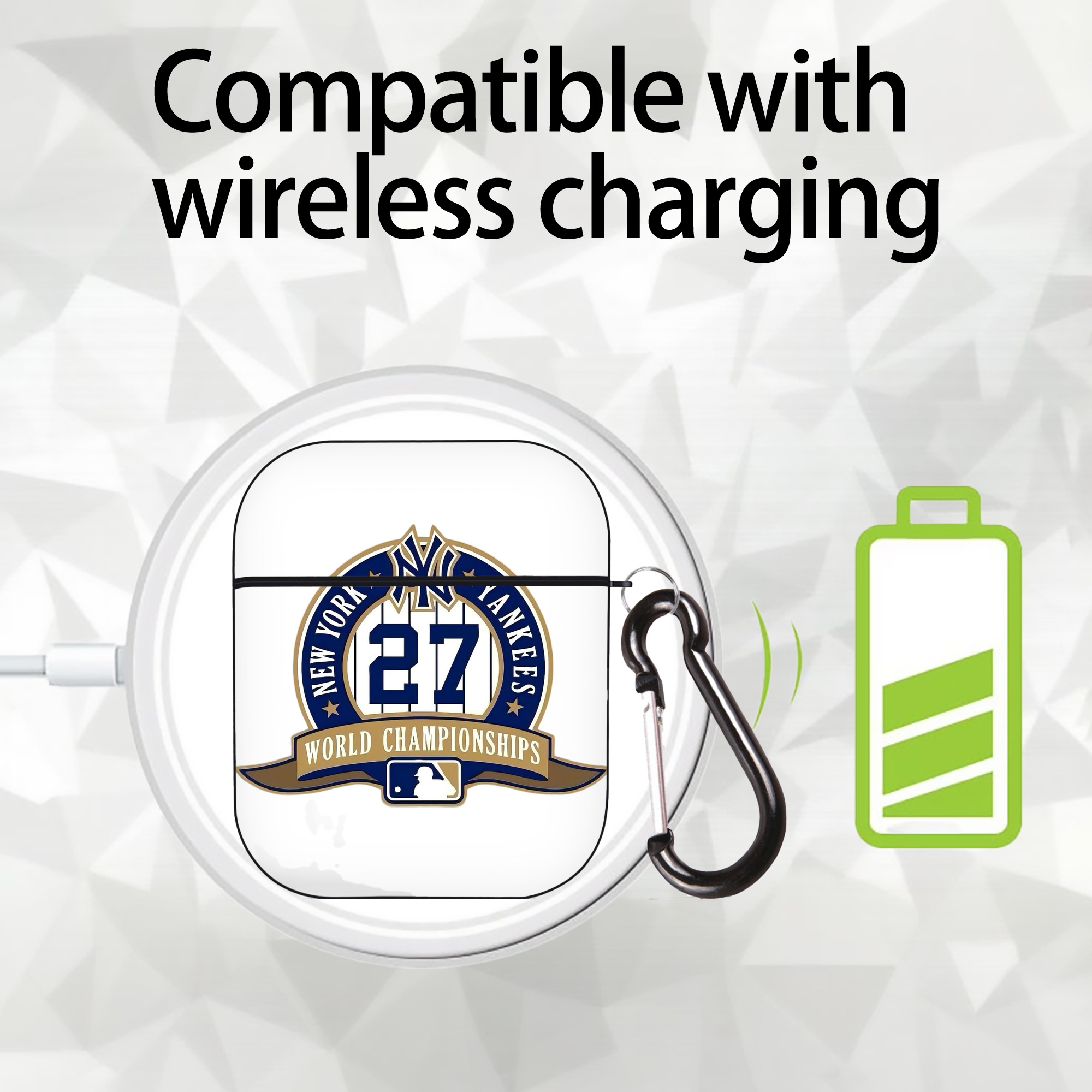 New York Yankees 27 World Championships AirPods 2 Case Hard Shell Black, Flexible PC Material, Precise Cutouts, Full Protection, Anti-Fingerprint, Washable, Includes Keychain – Durable & Slim Design