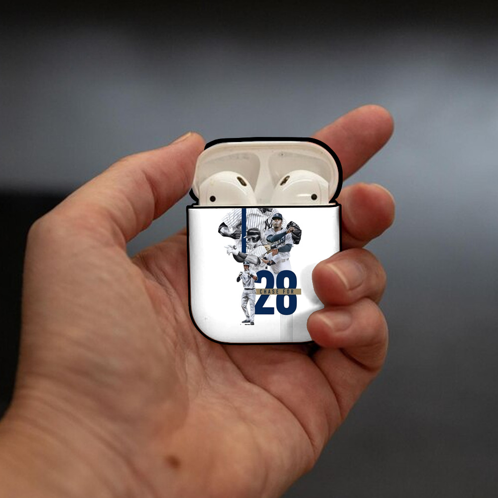 New York Yankees Chase For 28 AirPods 2 Case Hard Shell Black, Flexible PC Material, Precise Cutouts, Full Protection, Anti-Fingerprint, Washable, Includes Keychain – Durable & Slim Design
