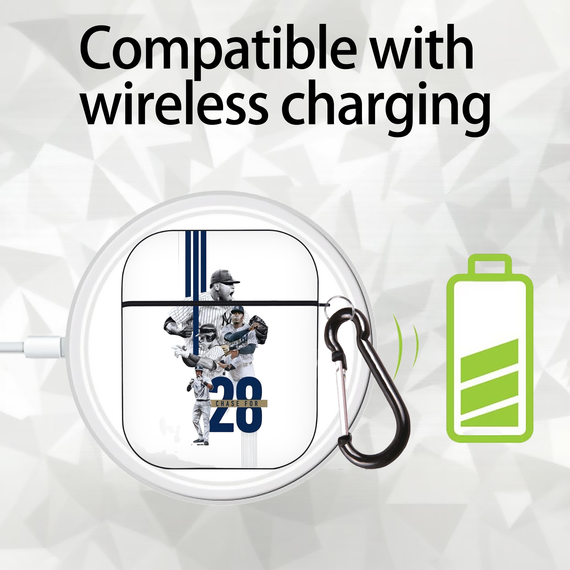 New York Yankees Chase For 28 AirPods 2 Case Hard Shell Black, Flexible PC Material, Precise Cutouts, Full Protection, Anti-Fingerprint, Washable, Includes Keychain – Durable & Slim Design