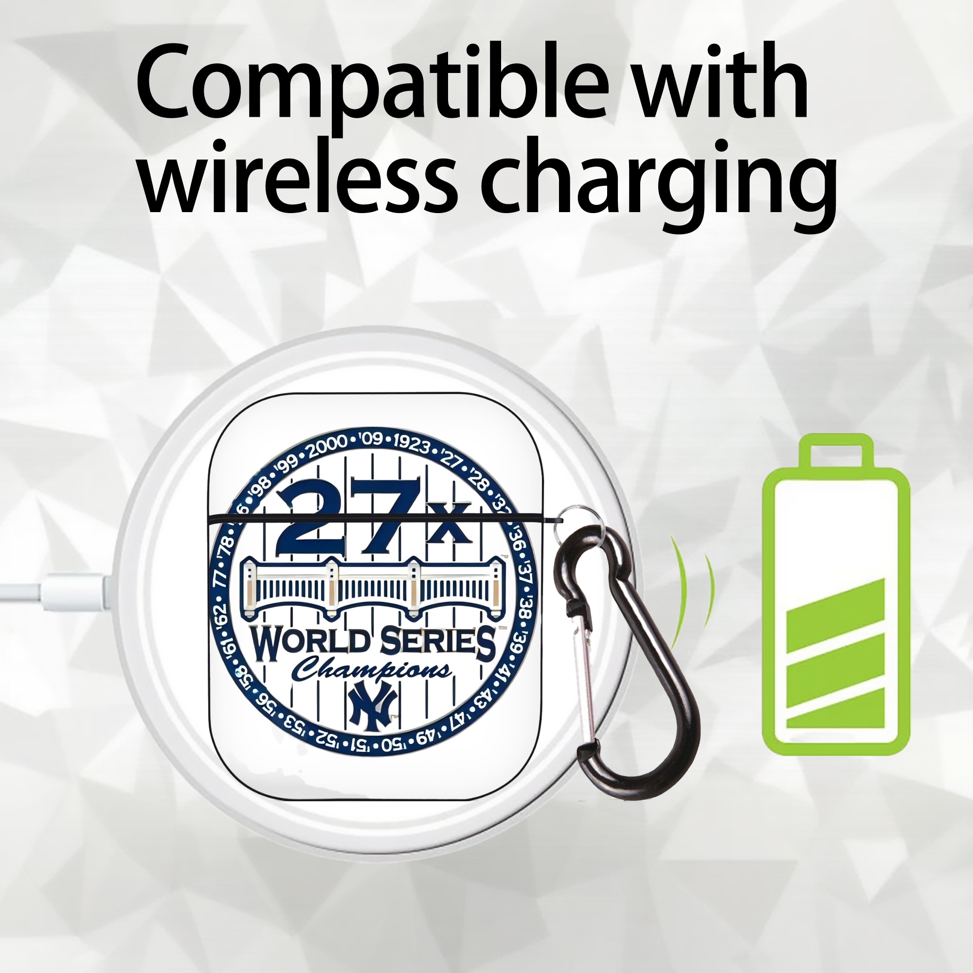 New York Yankees 27X WS Champions AirPods 2 Case Hard Shell Black, Flexible PC Material, Precise Cutouts, Full Protection, Anti-Fingerprint, Washable, Includes Keychain – Durable & Slim Design