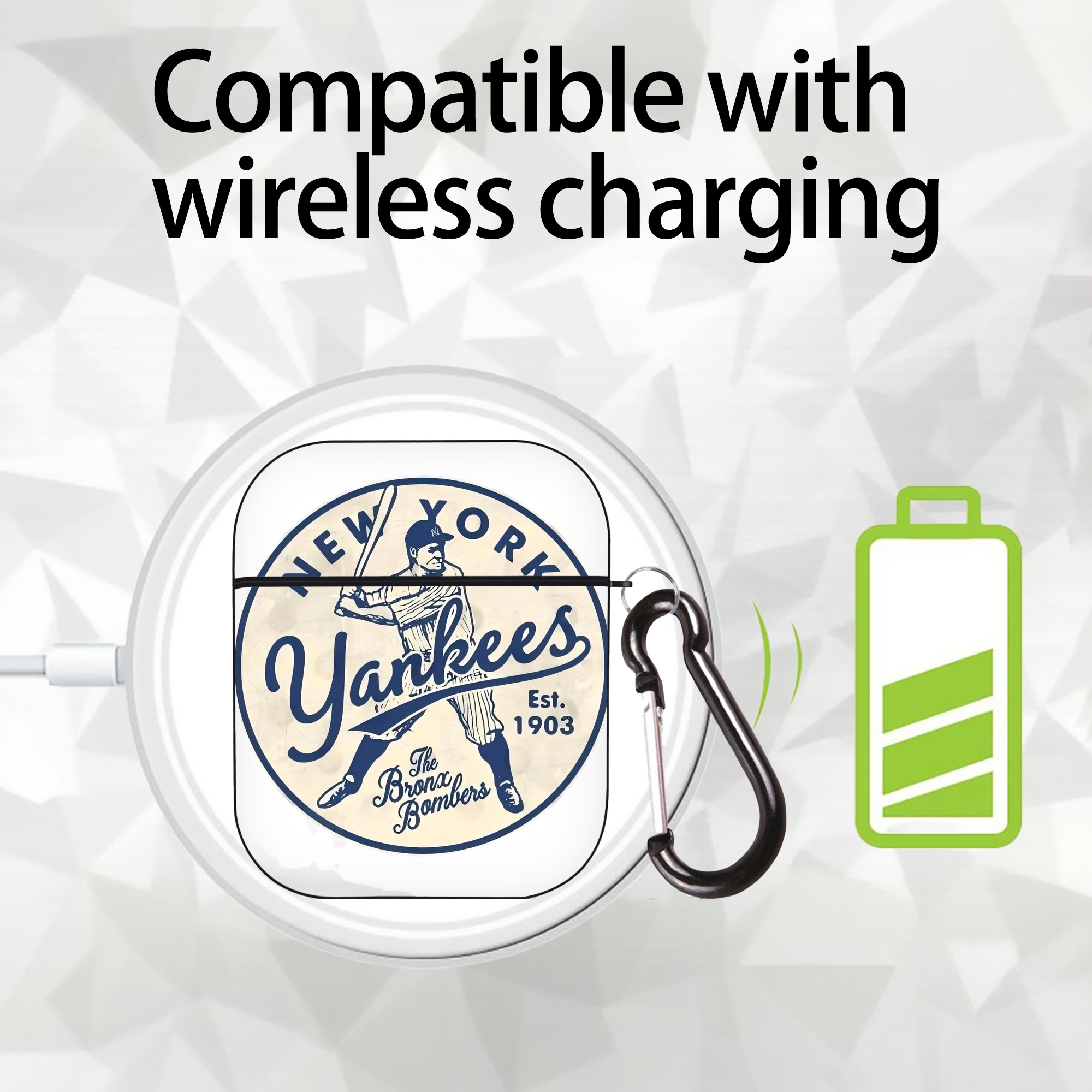 New York Yankees The Bronx Bombers Estd 1903 AirPods 2 Case Hard Shell Black, Flexible PC Material, Precise Cutouts, Full Protection, Anti-Fingerprint, Washable, Includes Keychain – Durable & Slim Design