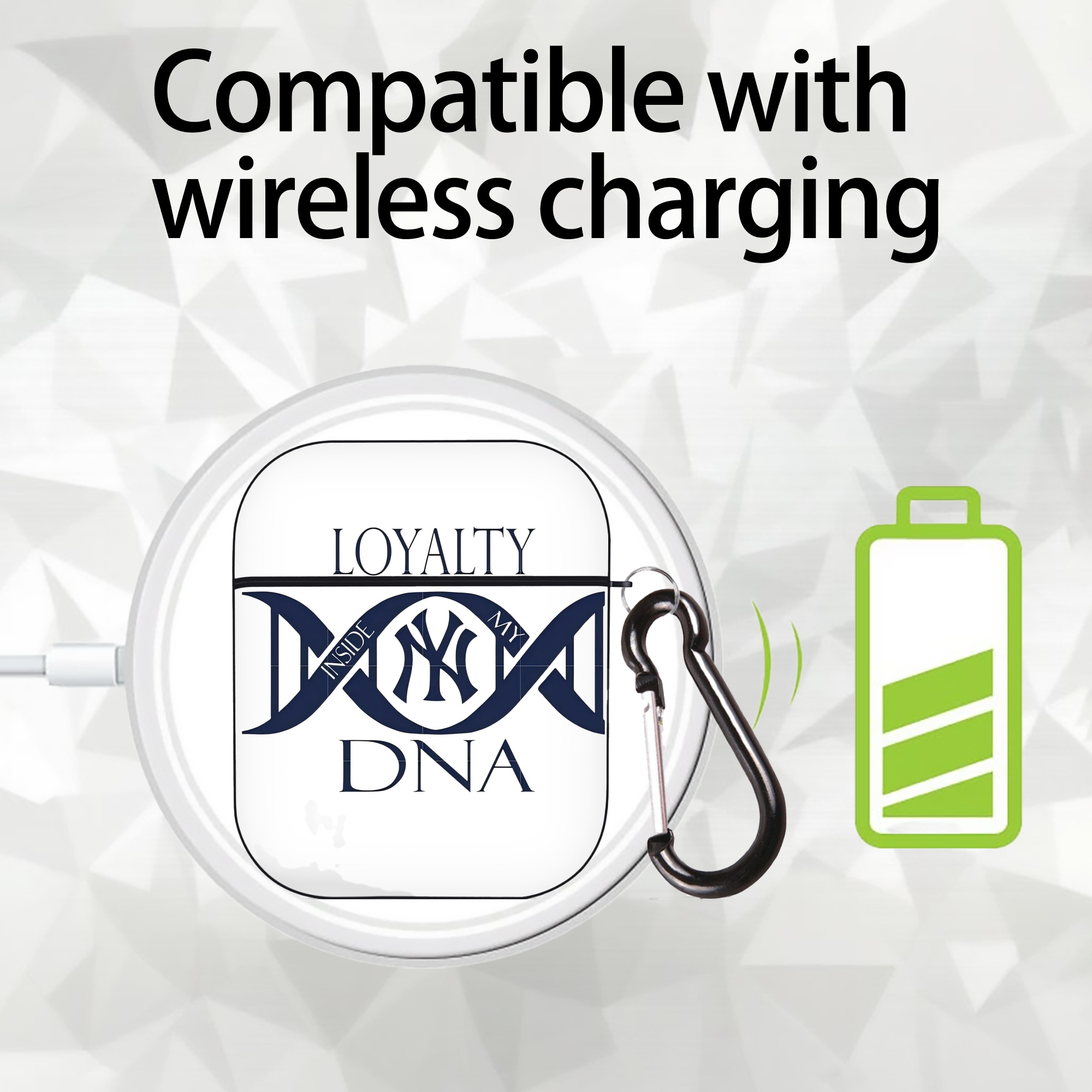 New York Yankees Loyalty DNA AirPods 2 Case Hard Shell Black, Flexible PC Material, Precise Cutouts, Full Protection, Anti-Fingerprint, Washable, Includes Keychain – Durable & Slim Design