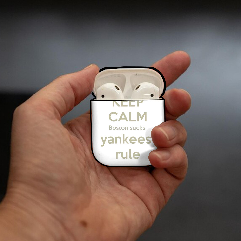 New York Yankees Keep Calm Yankees Rule Boston Sucks AirPods 2 Case Hard Shell Black, Flexible PC Material, Precise Cutouts, Full Protection, Anti-Fingerprint, Washable, Includes Keychain – Durable & Slim Design