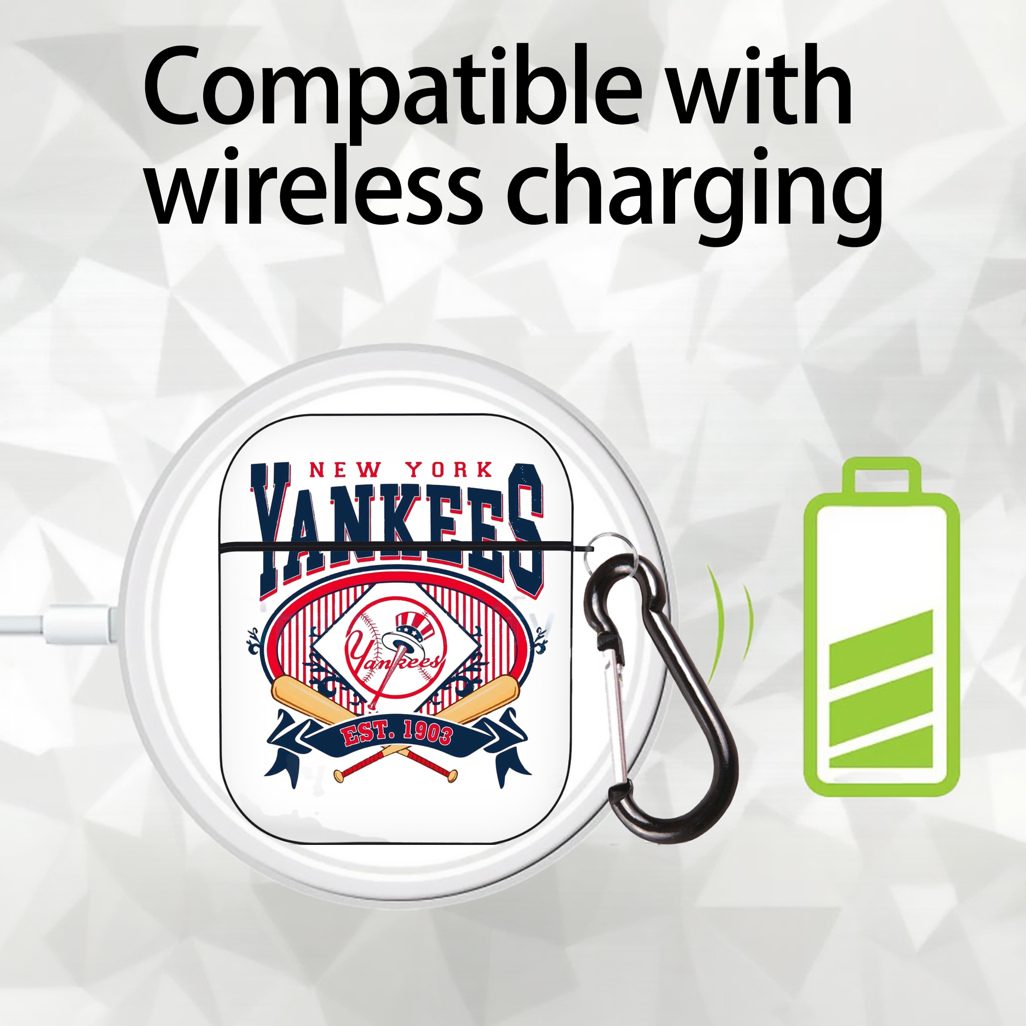 New York Yankees Vintage Est.1903 AirPods 2 Case Hard Shell Black, Flexible PC Material, Precise Cutouts, Full Protection, Anti-Fingerprint, Washable, Includes Keychain – Durable & Slim Design