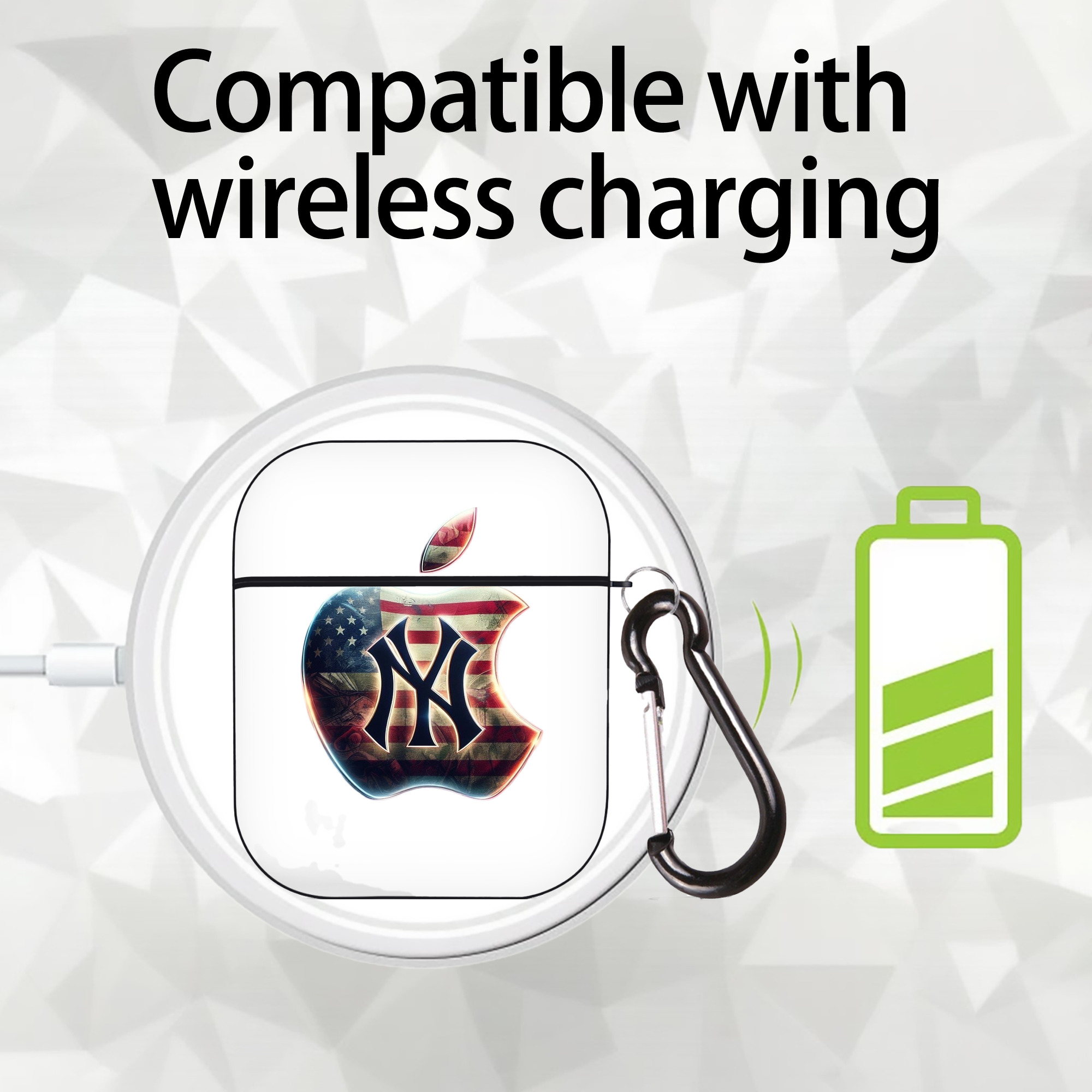 New York Yankees Apple US Flag AirPods 2 Case Hard Shell Black, Flexible PC Material, Precise Cutouts, Full Protection, Anti-Fingerprint, Washable, Includes Keychain – Durable & Slim Design