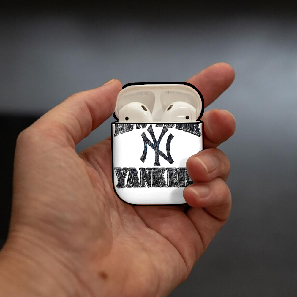 New York Yankees 76 AirPods 2 Case Hard Shell Black, Flexible PC Material, Precise Cutouts, Full Protection, Anti-Fingerprint, Washable, Includes Keychain – Durable & Slim Design