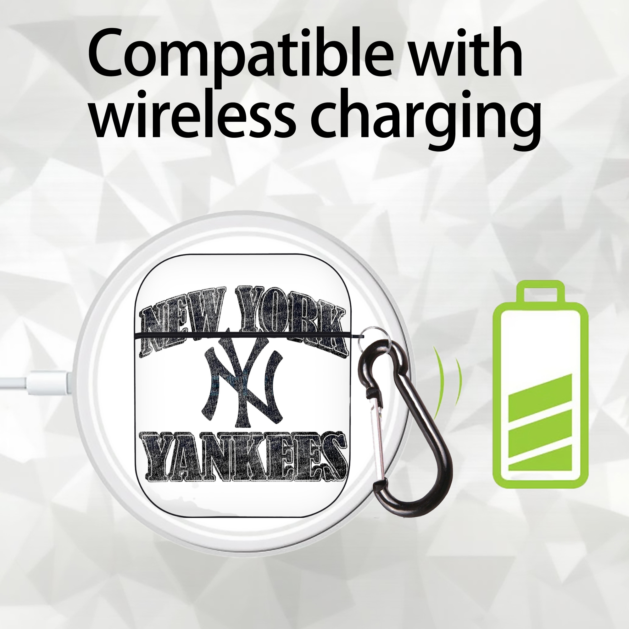 New York Yankees 76 AirPods 2 Case Hard Shell Black, Flexible PC Material, Precise Cutouts, Full Protection, Anti-Fingerprint, Washable, Includes Keychain – Durable & Slim Design