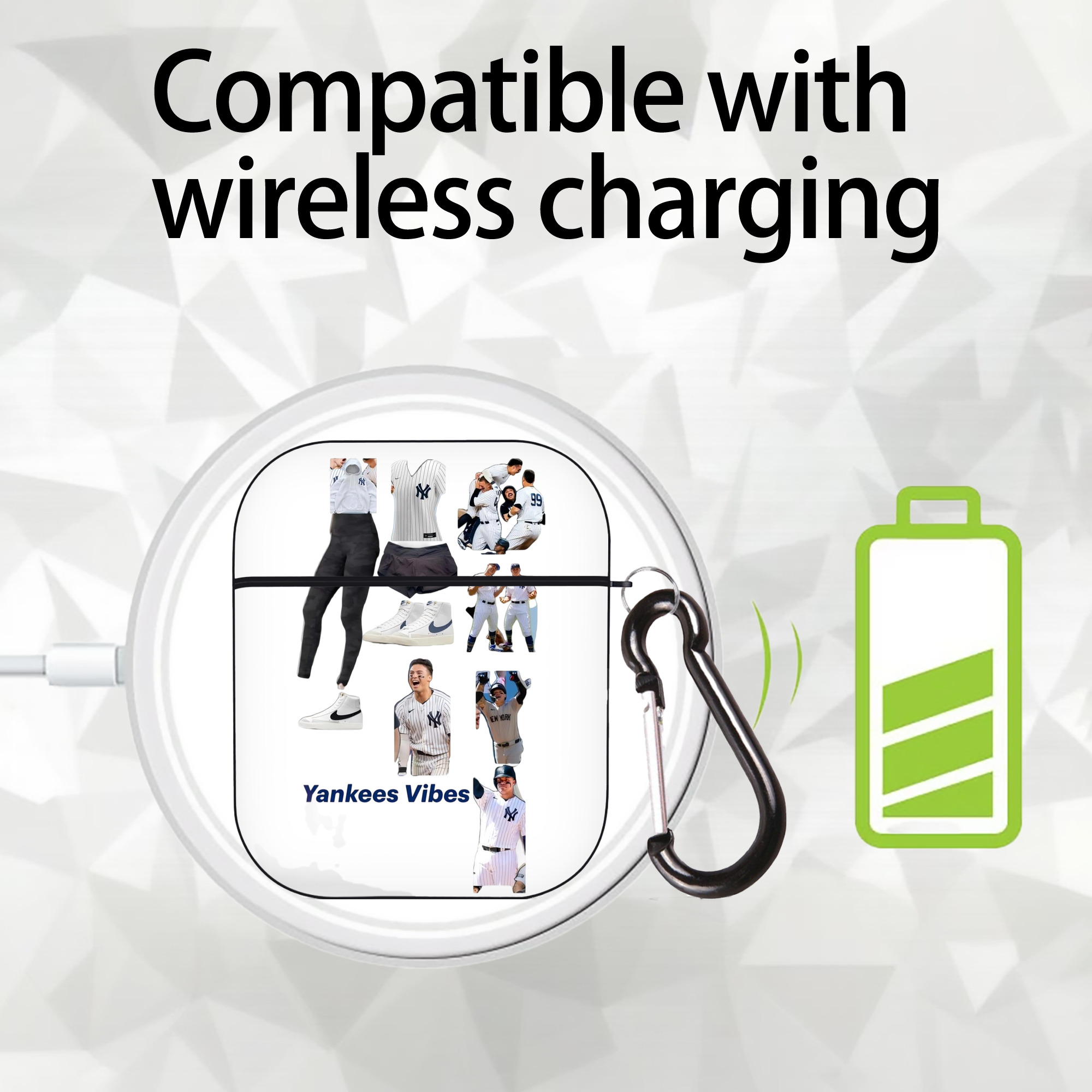 New York Yankees 282 AirPods 2 Case Hard Shell Black, Flexible PC Material, Precise Cutouts, Full Protection, Anti-Fingerprint, Washable, Includes Keychain – Durable & Slim Design