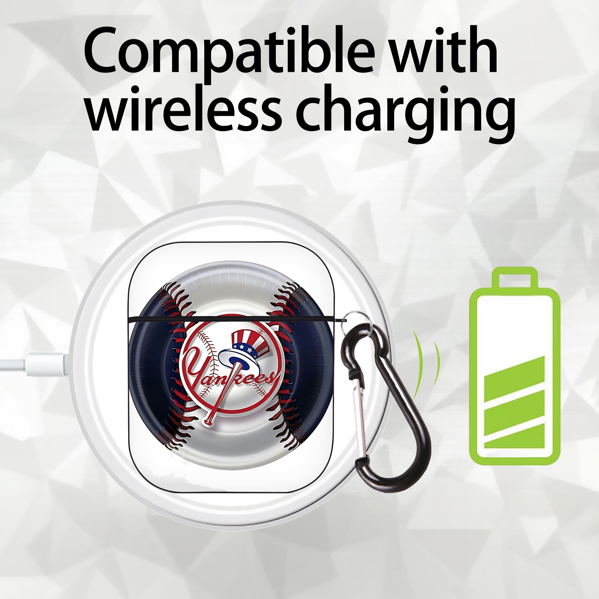 New York Yankees 81 AirPods 2 Case Hard Shell Black, Flexible PC Material, Precise Cutouts, Full Protection, Anti-Fingerprint, Washable, Includes Keychain – Durable & Slim Design