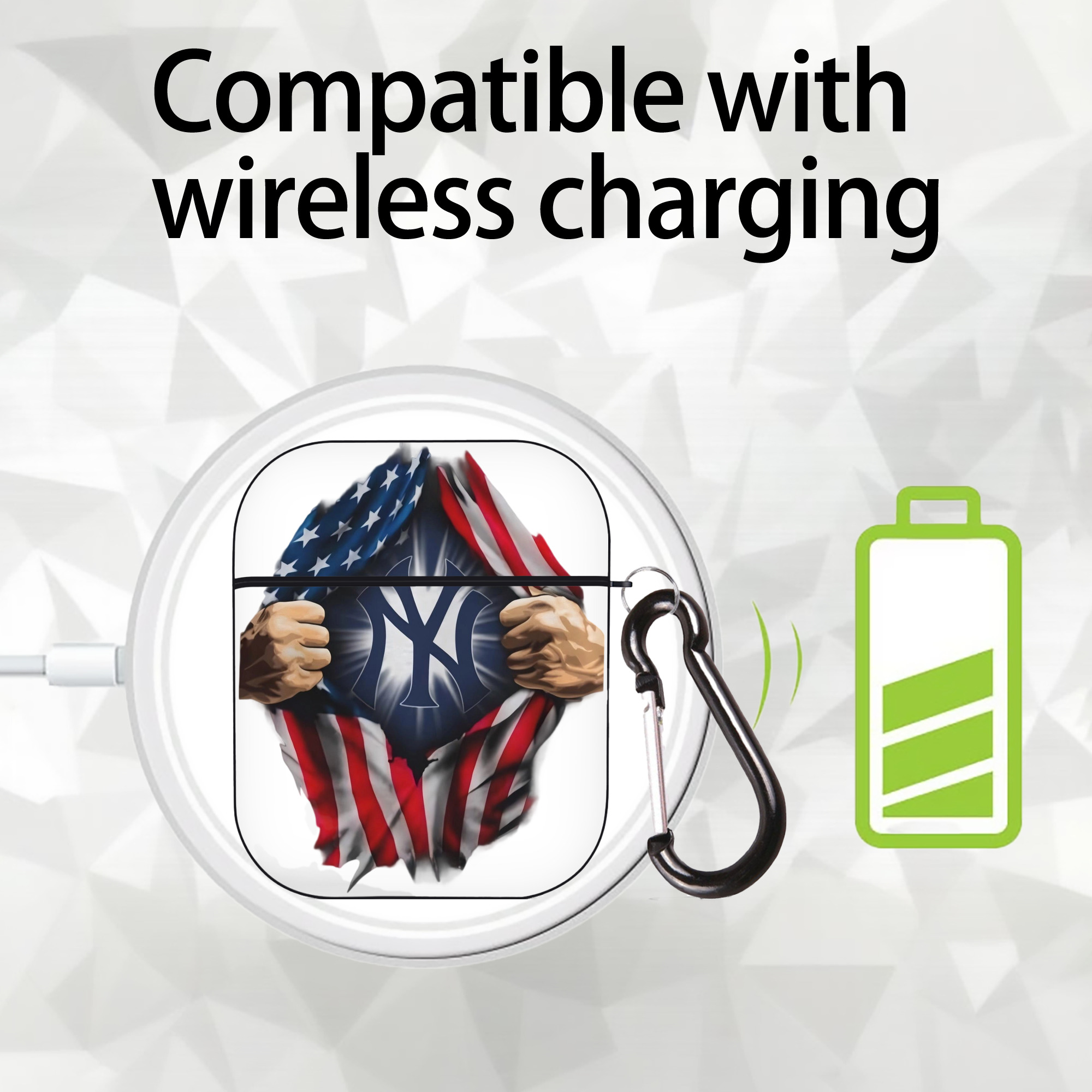 New York Yankees US Flag Yankees Inside Me AirPods 2 Case Hard Shell Black, Flexible PC Material, Precise Cutouts, Full Protection, Anti-Fingerprint, Washable, Includes Keychain – Durable & Slim Design