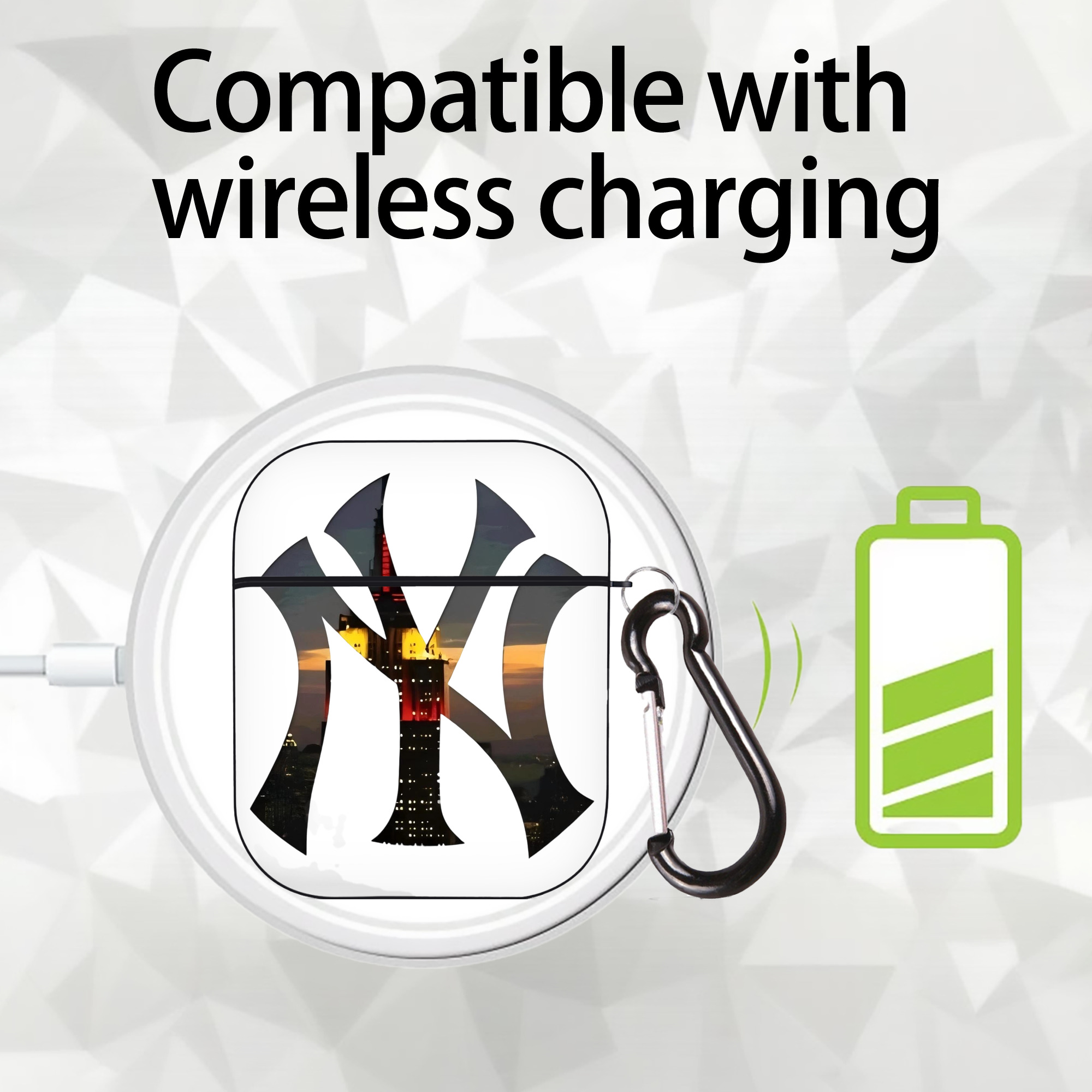 New York Yankees Logo New York Background AirPods 2 Case Hard Shell Black, Flexible PC Material, Precise Cutouts, Full Protection, Anti-Fingerprint, Washable, Includes Keychain – Durable & Slim Design