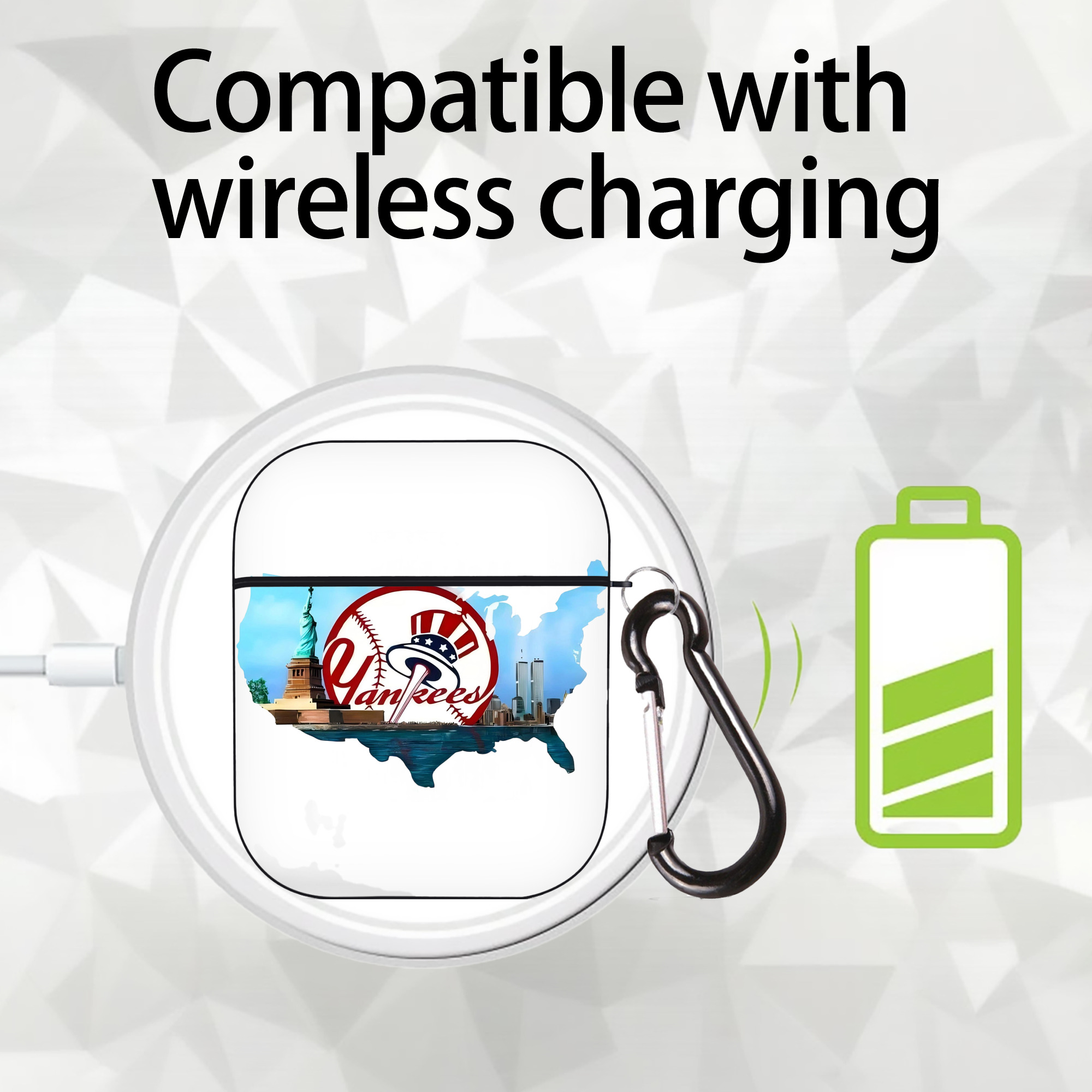 New York Yankees Whole USA AirPods 2 Case Hard Shell Black, Flexible PC Material, Precise Cutouts, Full Protection, Anti-Fingerprint, Washable, Includes Keychain – Durable & Slim Design