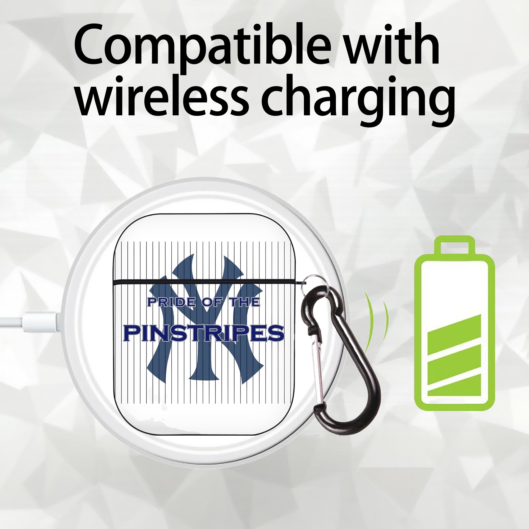 New York Yankees Pride of The Pinstripes AirPods 2 Case Hard Shell Black, Flexible PC Material, Precise Cutouts, Full Protection, Anti-Fingerprint, Washable, Includes Keychain – Durable & Slim Design