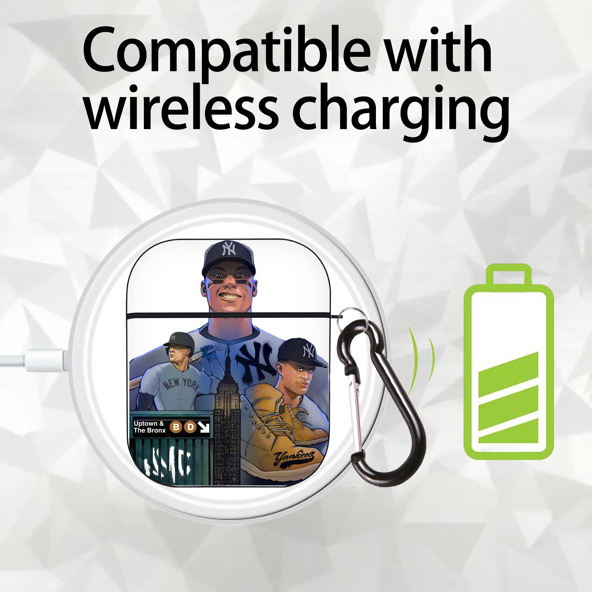 New York Yankees 273 AirPods 2 Case Hard Shell Black, Flexible PC Material, Precise Cutouts, Full Protection, Anti-Fingerprint, Washable, Includes Keychain – Durable & Slim Design