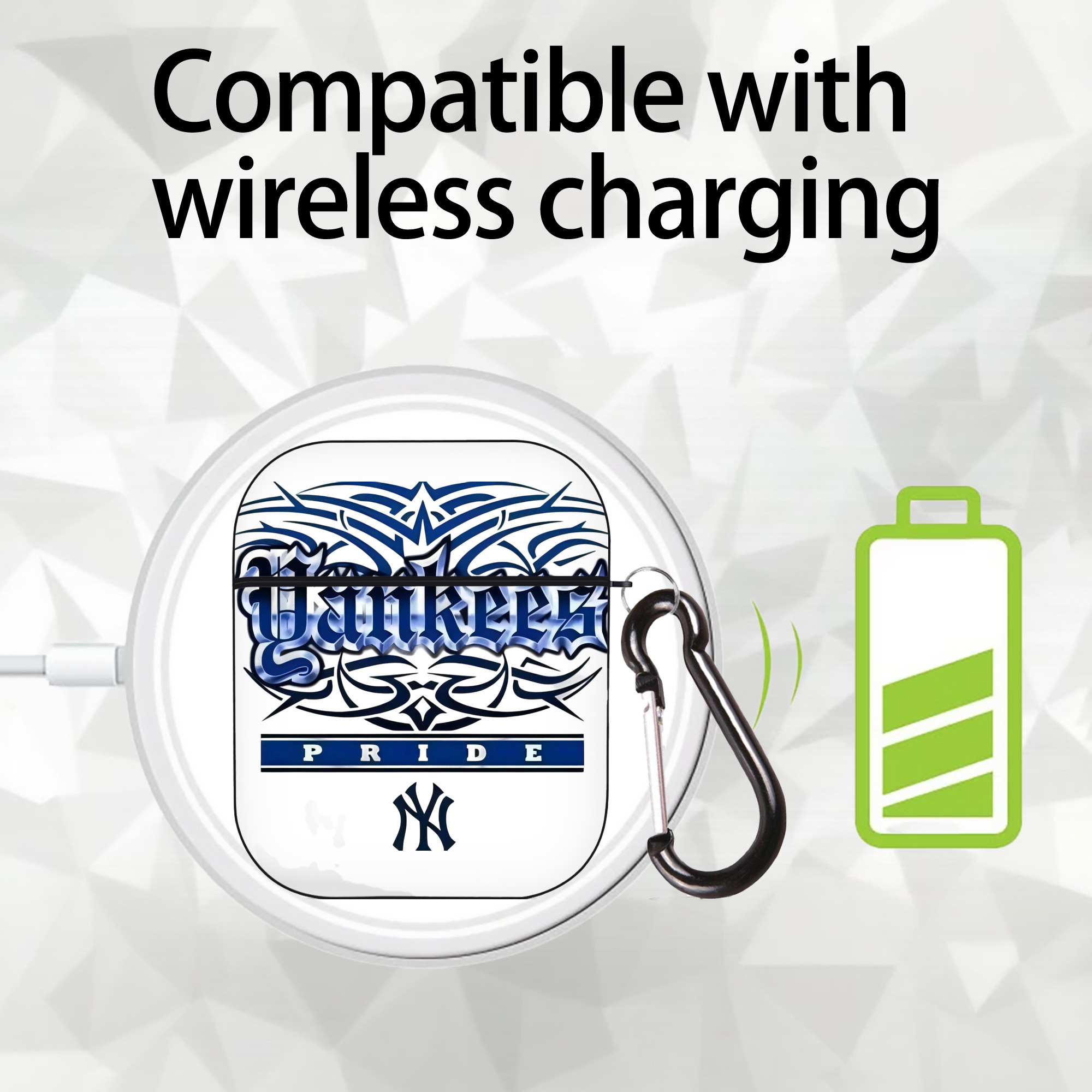 New York Yankees 278 AirPods 2 Case Hard Shell Black, Flexible PC Material, Precise Cutouts, Full Protection, Anti-Fingerprint, Washable, Includes Keychain – Durable & Slim Design