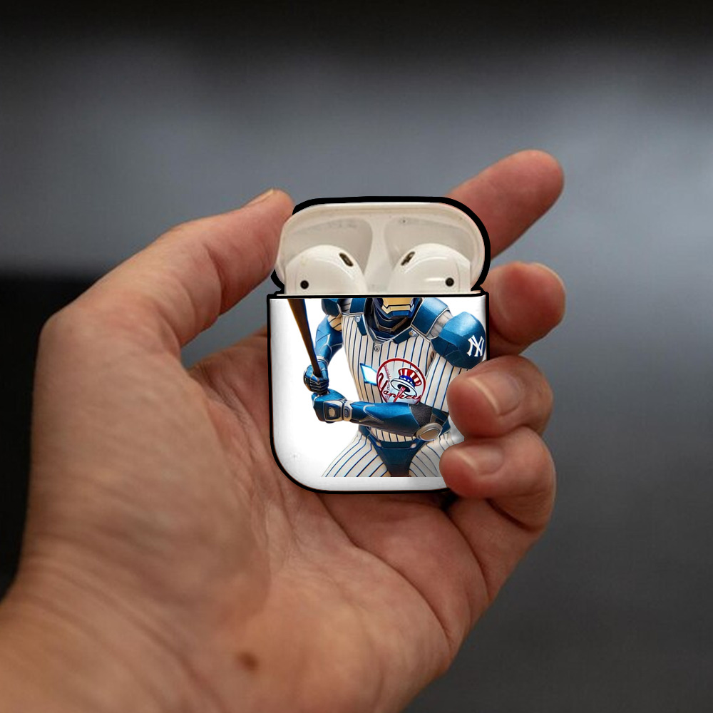 New York Yankees 283 AirPods 2 Case Hard Shell Black, Flexible PC Material, Precise Cutouts, Full Protection, Anti-Fingerprint, Washable, Includes Keychain – Durable & Slim Design