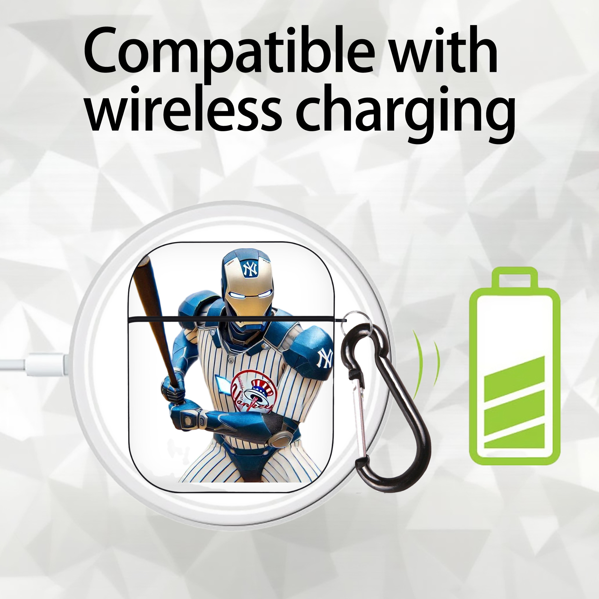 New York Yankees 283 AirPods 2 Case Hard Shell Black, Flexible PC Material, Precise Cutouts, Full Protection, Anti-Fingerprint, Washable, Includes Keychain – Durable & Slim Design