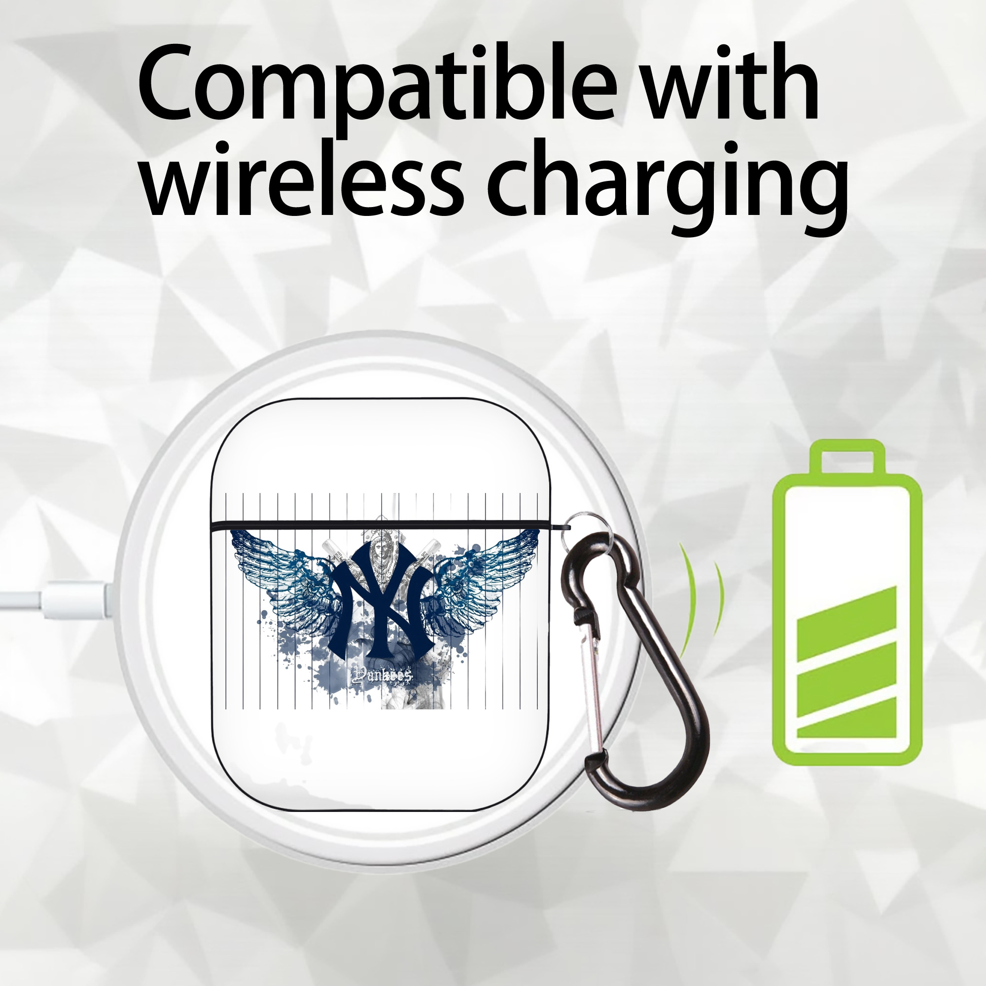 New York Yankees 293 AirPods 2 Case Hard Shell Black, Flexible PC Material, Precise Cutouts, Full Protection, Anti-Fingerprint, Washable, Includes Keychain – Durable & Slim Design