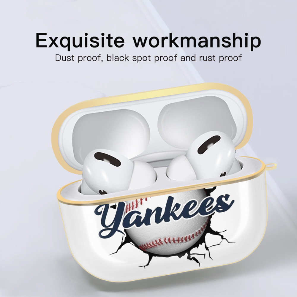 Yankees Baseball Wall And Art Luxury Gold AirPods Pro Case With Keychain, Flexible PC Material, Full Protection, Precise Cutouts, Anti-Fingerprint, Washable, Durable Design