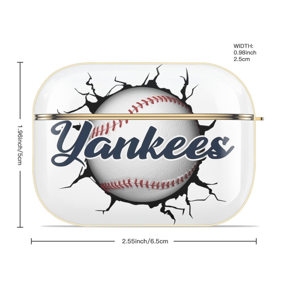 Yankees Baseball Wall And Art Luxury Gold AirPods Pro Case With Keychain, Flexible PC Material, Full Protection, Precise Cutouts, Anti-Fingerprint, Washable, Durable Design