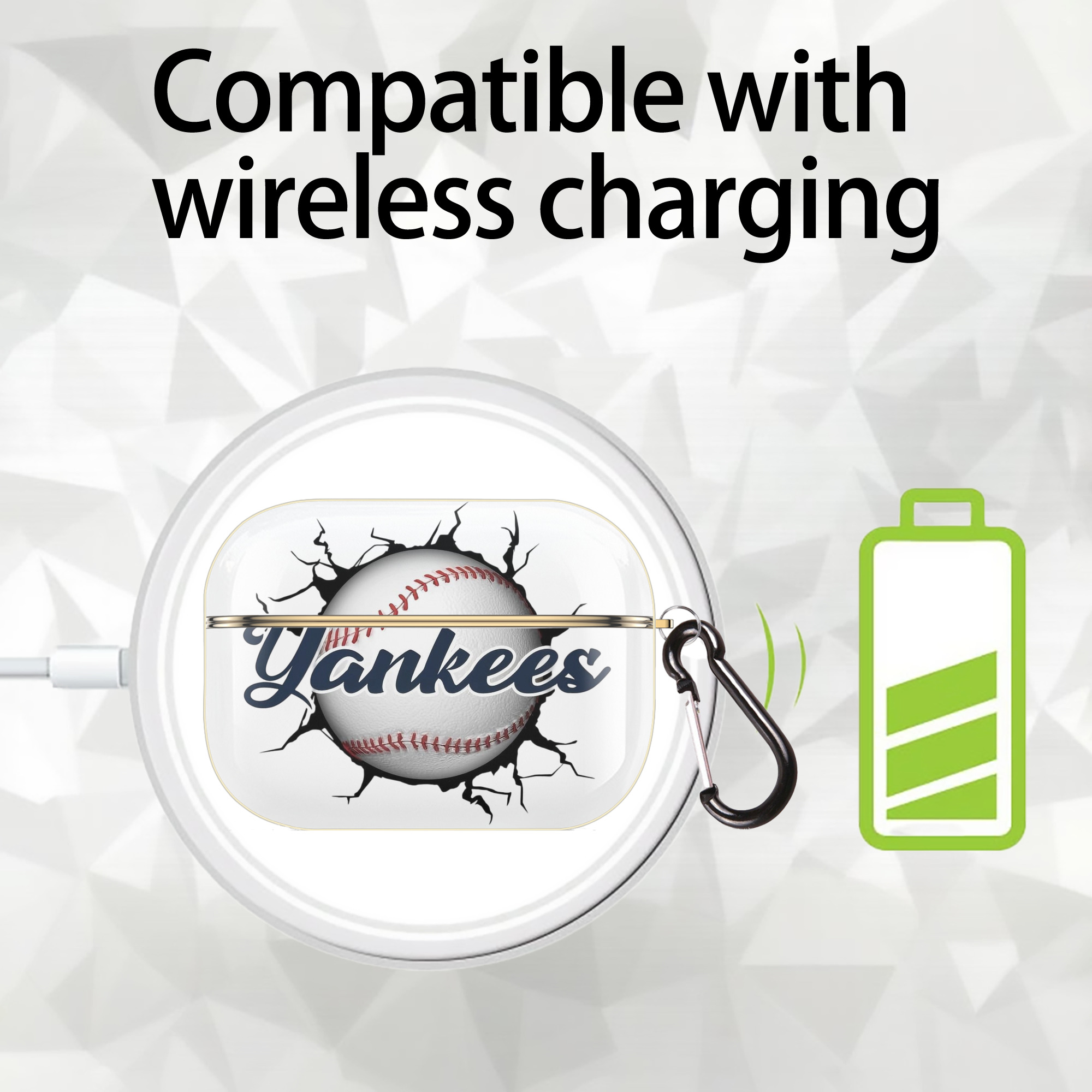Yankees Baseball Wall And Art Luxury Gold AirPods Pro Case With Keychain, Flexible PC Material, Full Protection, Precise Cutouts, Anti-Fingerprint, Washable, Durable Design