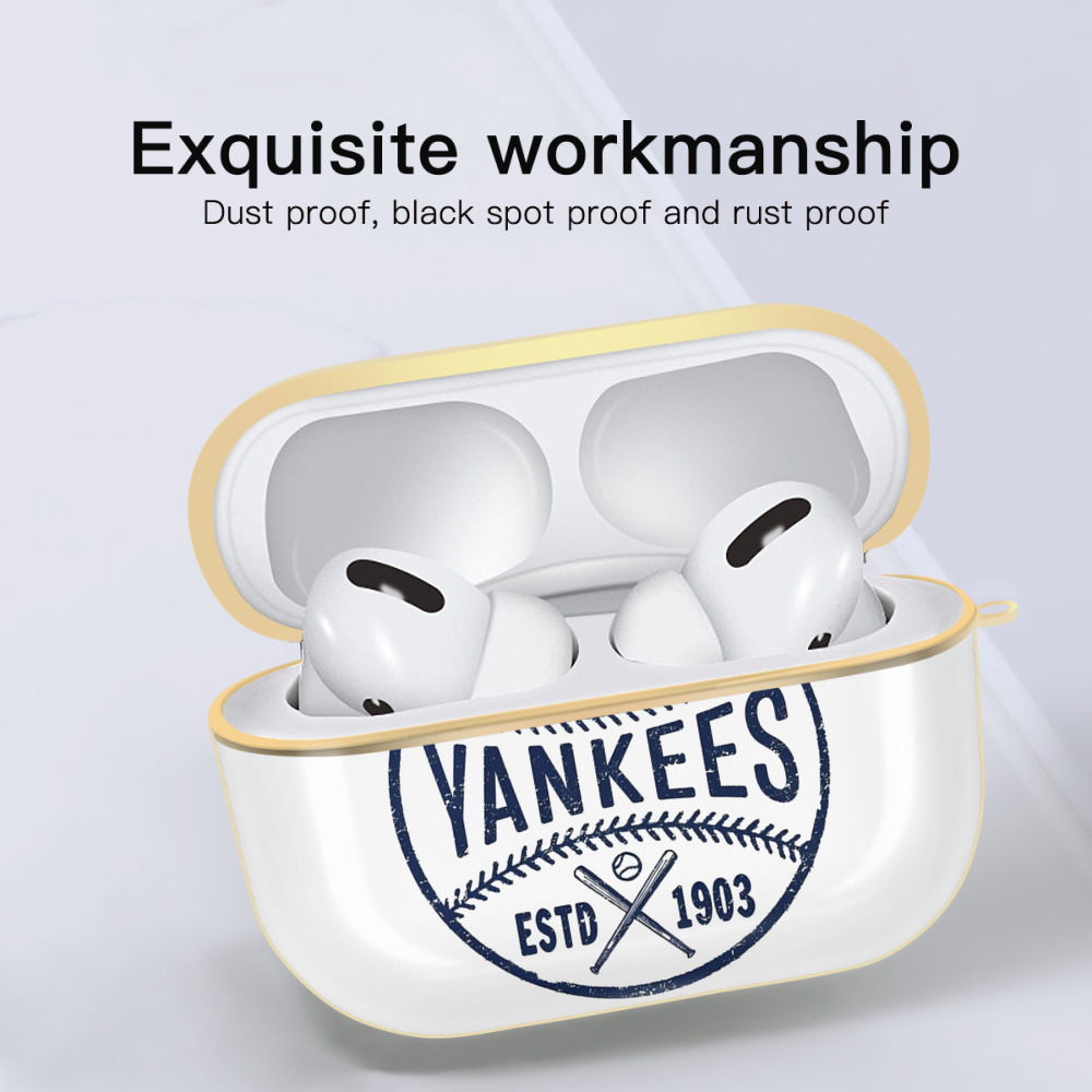 New York Yankees Estd 1903 Luxury Gold AirPods Pro Case With Keychain, Flexible PC Material, Full Protection, Precise Cutouts, Anti-Fingerprint, Washable, Durable Design