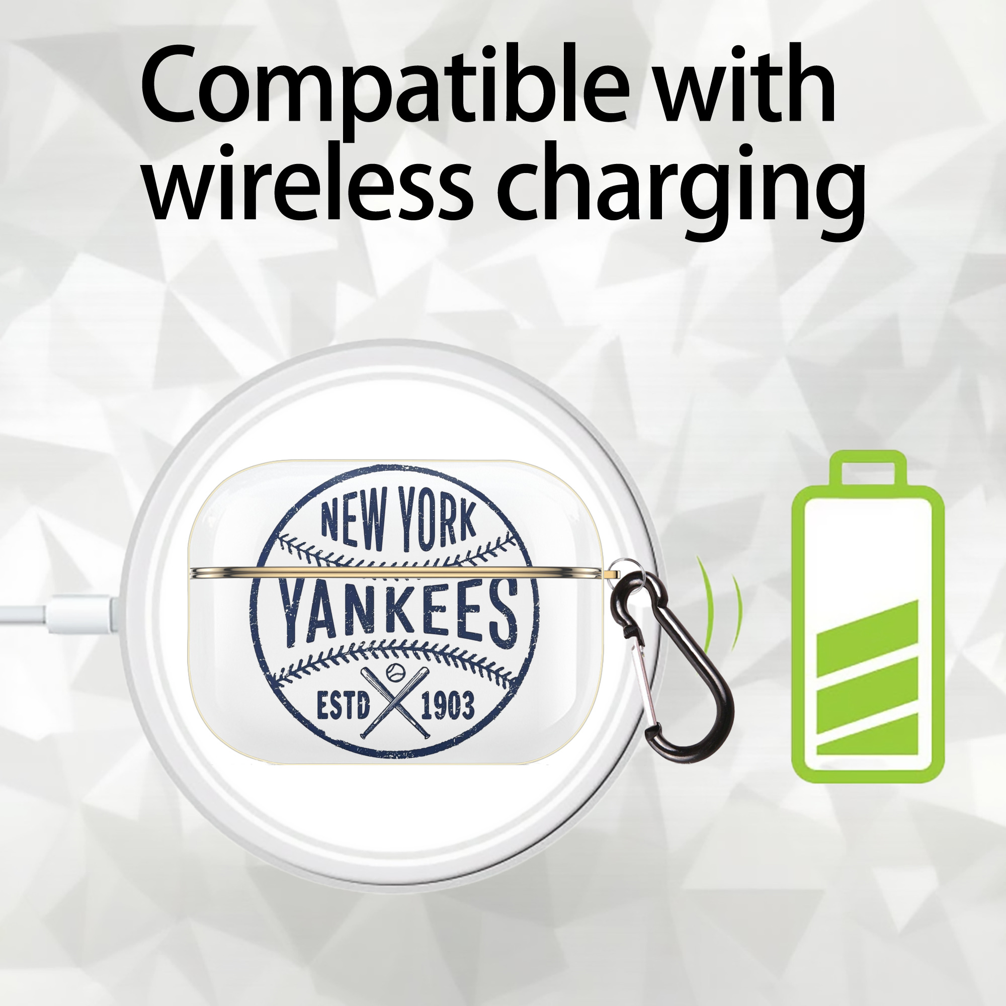 New York Yankees Estd 1903 Luxury Gold AirPods Pro Case With Keychain, Flexible PC Material, Full Protection, Precise Cutouts, Anti-Fingerprint, Washable, Durable Design