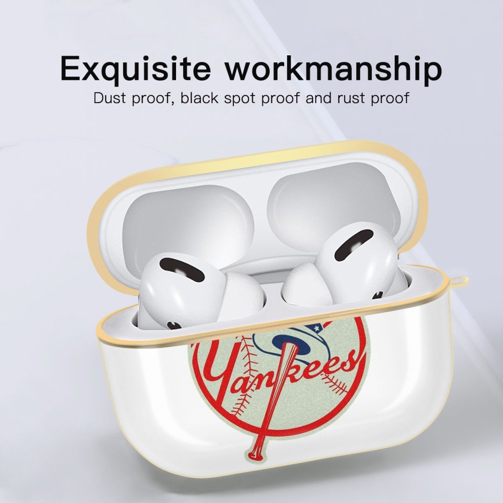 New York Yankees Logo Luxury Gold AirPods Pro Case With Keychain, Flexible PC Material, Full Protection, Precise Cutouts, Anti-Fingerprint, Washable, Durable Design