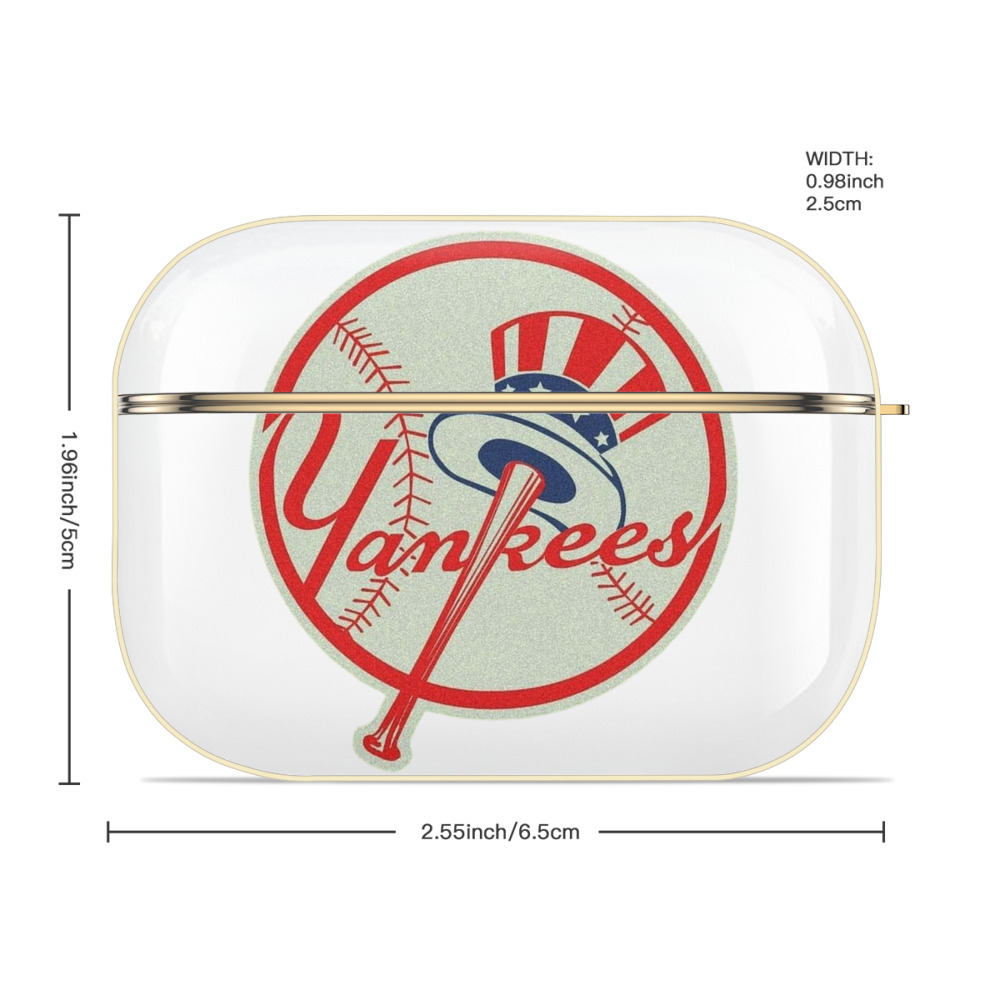 New York Yankees Logo Luxury Gold AirPods Pro Case With Keychain, Flexible PC Material, Full Protection, Precise Cutouts, Anti-Fingerprint, Washable, Durable Design