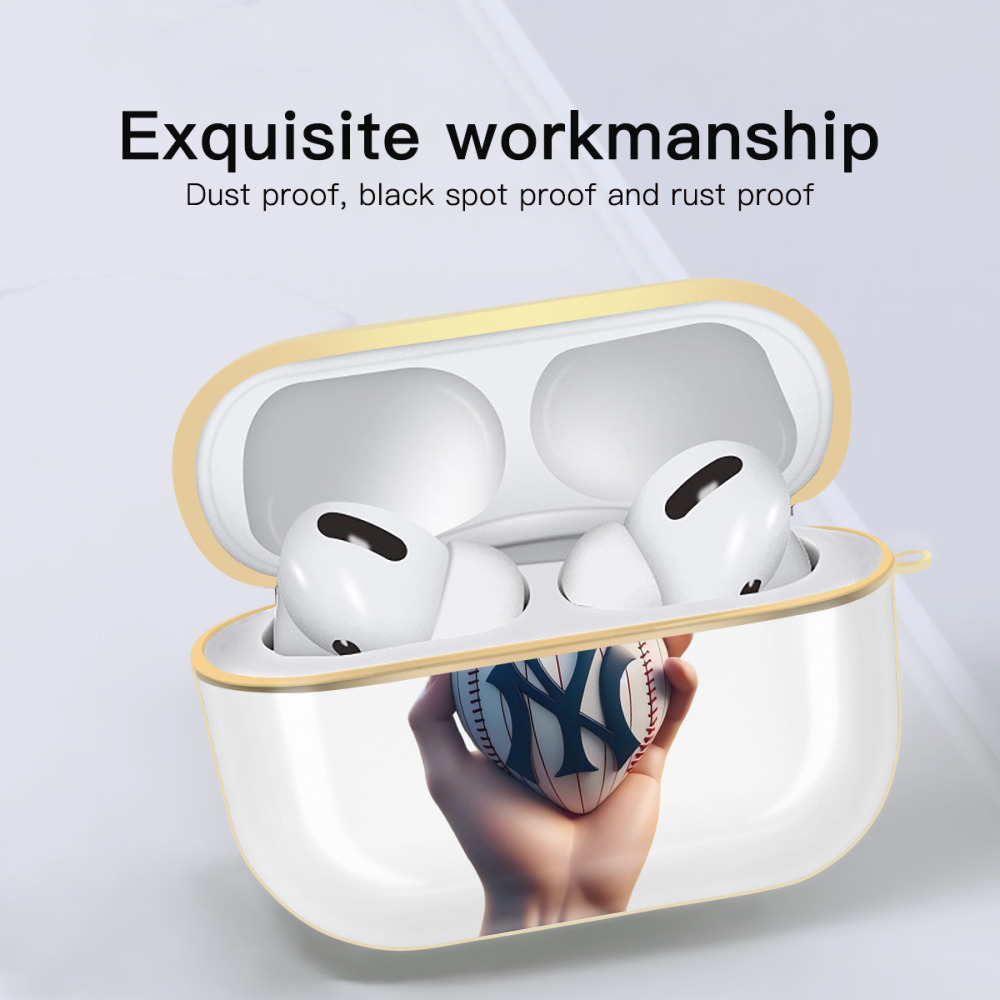 New York Yankees Heart Luxury Gold AirPods Pro Case With Keychain, Flexible PC Material, Full Protection, Precise Cutouts, Anti-Fingerprint, Washable, Durable Design