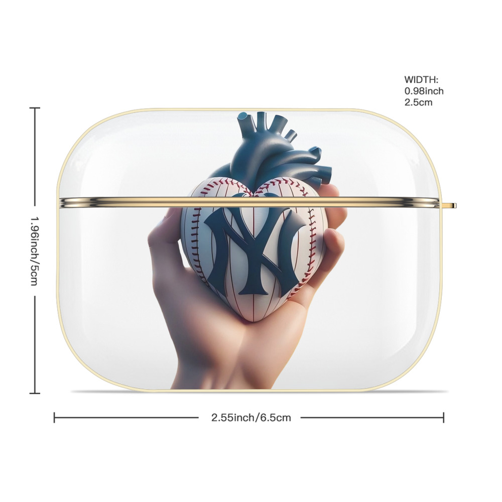 New York Yankees Heart Luxury Gold AirPods Pro Case With Keychain, Flexible PC Material, Full Protection, Precise Cutouts, Anti-Fingerprint, Washable, Durable Design