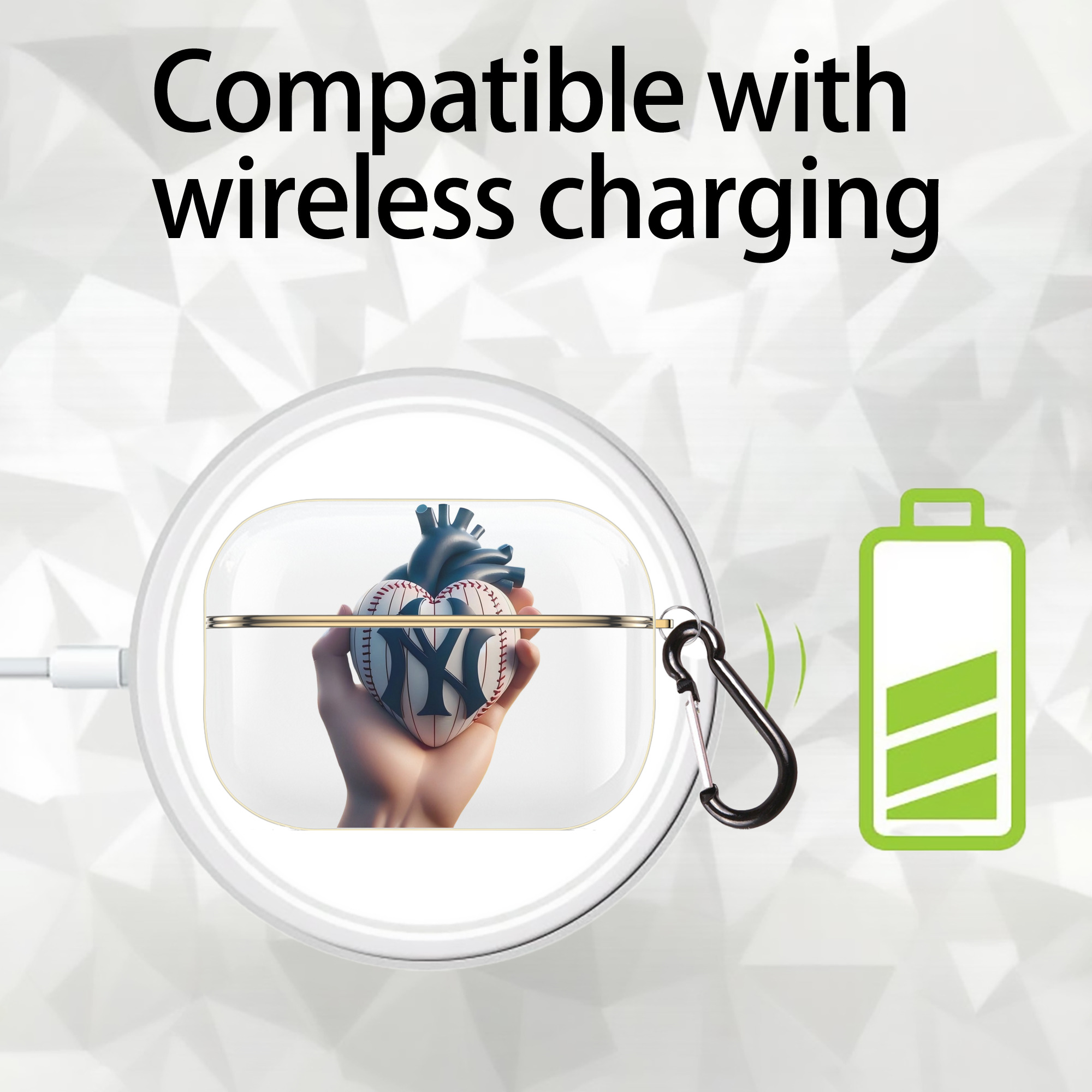 New York Yankees Heart Luxury Gold AirPods Pro Case With Keychain, Flexible PC Material, Full Protection, Precise Cutouts, Anti-Fingerprint, Washable, Durable Design