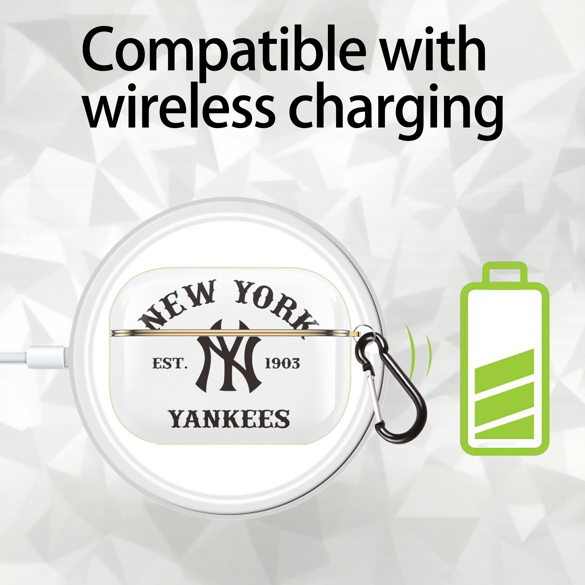 New York Yankees EST 1903 Luxury Gold AirPods Pro Case With Keychain, Flexible PC Material, Full Protection, Precise Cutouts, Anti-Fingerprint, Washable, Durable Design