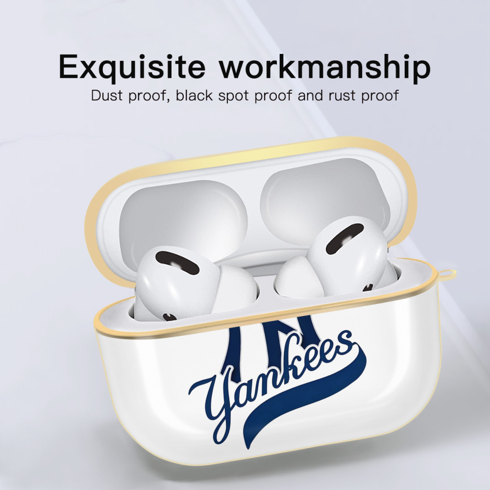 New York Yankees Logo Luxury Gold AirPods Pro Case With Keychain, Flexible PC Material, Full Protection, Precise Cutouts, Anti-Fingerprint, Washable, Durable Design