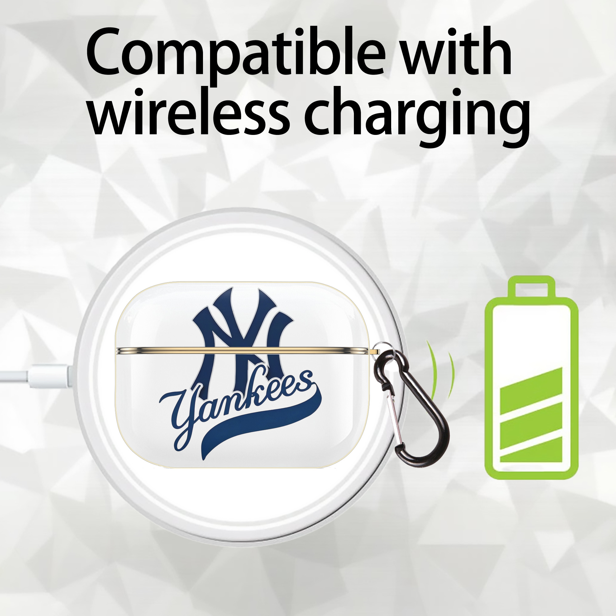 New York Yankees Logo Luxury Gold AirPods Pro Case With Keychain, Flexible PC Material, Full Protection, Precise Cutouts, Anti-Fingerprint, Washable, Durable Design