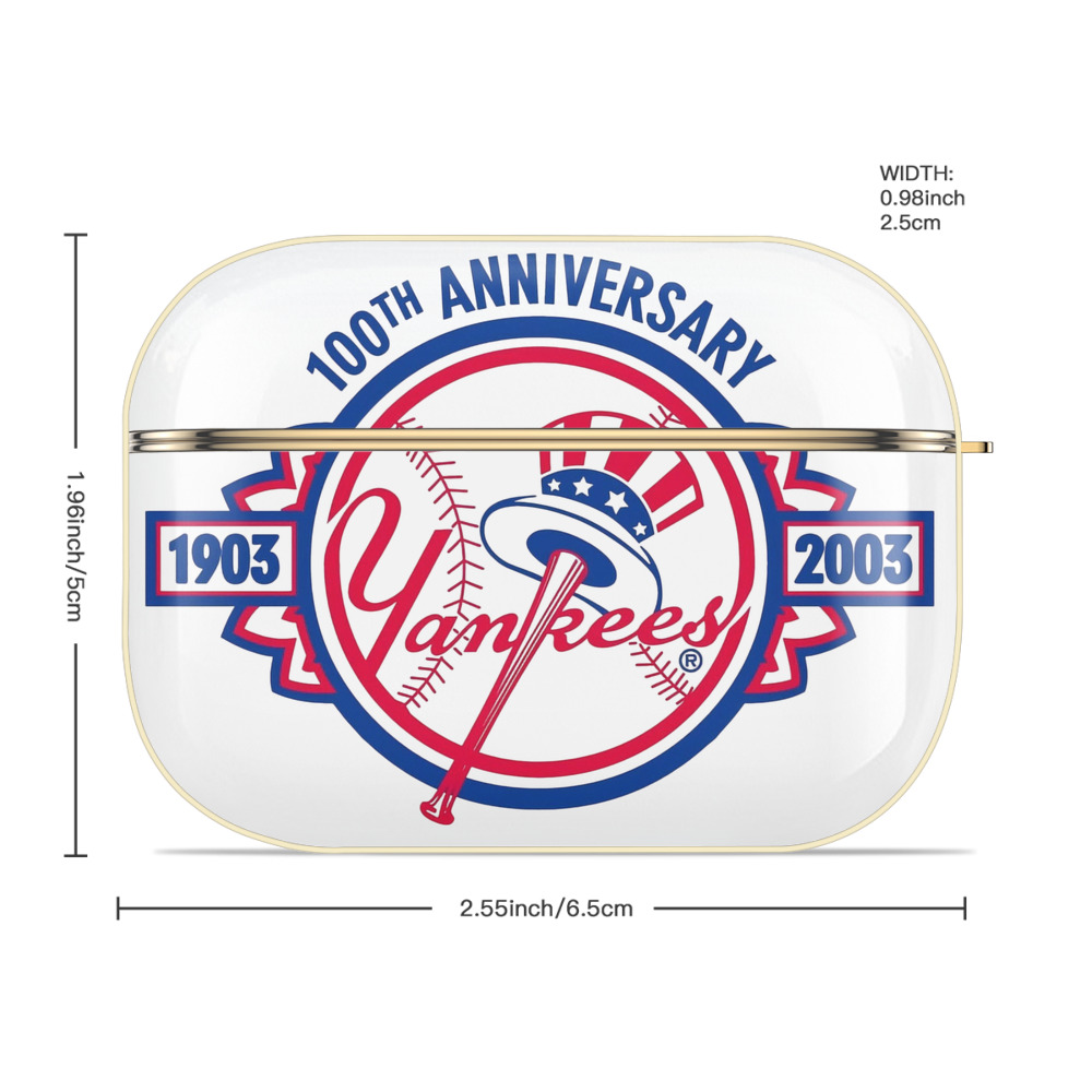 New York Yankees 100th Anniversary 1903-2003 Luxury Gold AirPods Pro Case With Keychain, Flexible PC Material, Full Protection, Precise Cutouts, Anti-Fingerprint, Washable, Durable Design