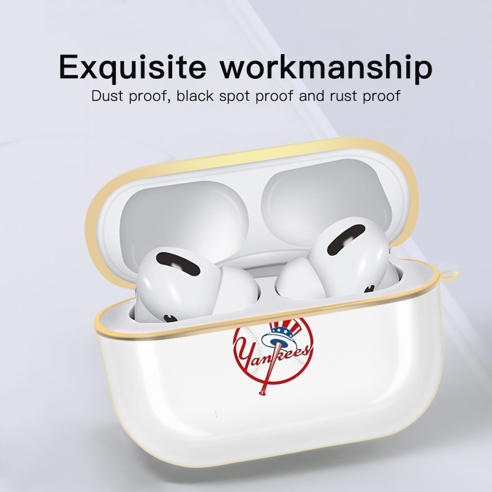 New York Yankees Logo Luxury Gold AirPods Pro Case With Keychain, Flexible PC Material, Full Protection, Precise Cutouts, Anti-Fingerprint, Washable, Durable Design