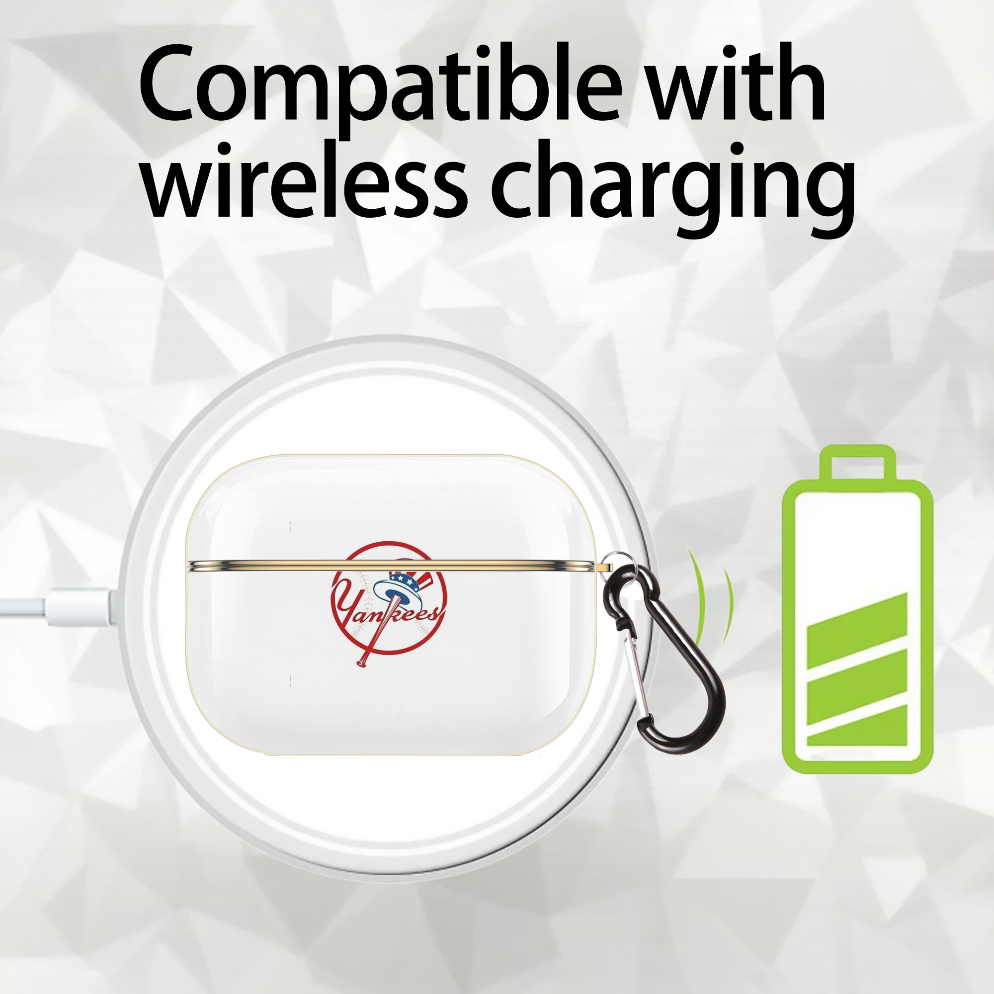 New York Yankees Logo Luxury Gold AirPods Pro Case With Keychain, Flexible PC Material, Full Protection, Precise Cutouts, Anti-Fingerprint, Washable, Durable Design